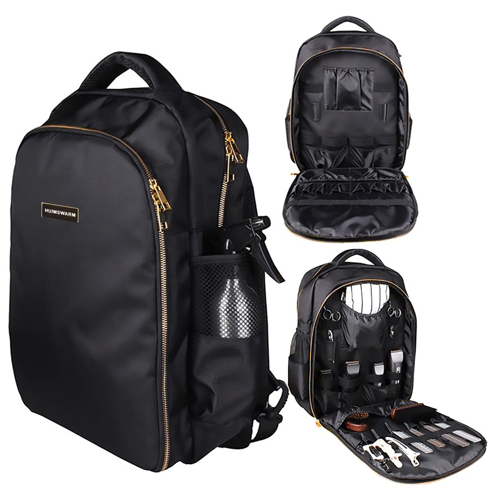 HUIMSWARM Barber Clippers Backpack, Large Black, Waterproof, Includes Barber Cape & Brush, Model S1