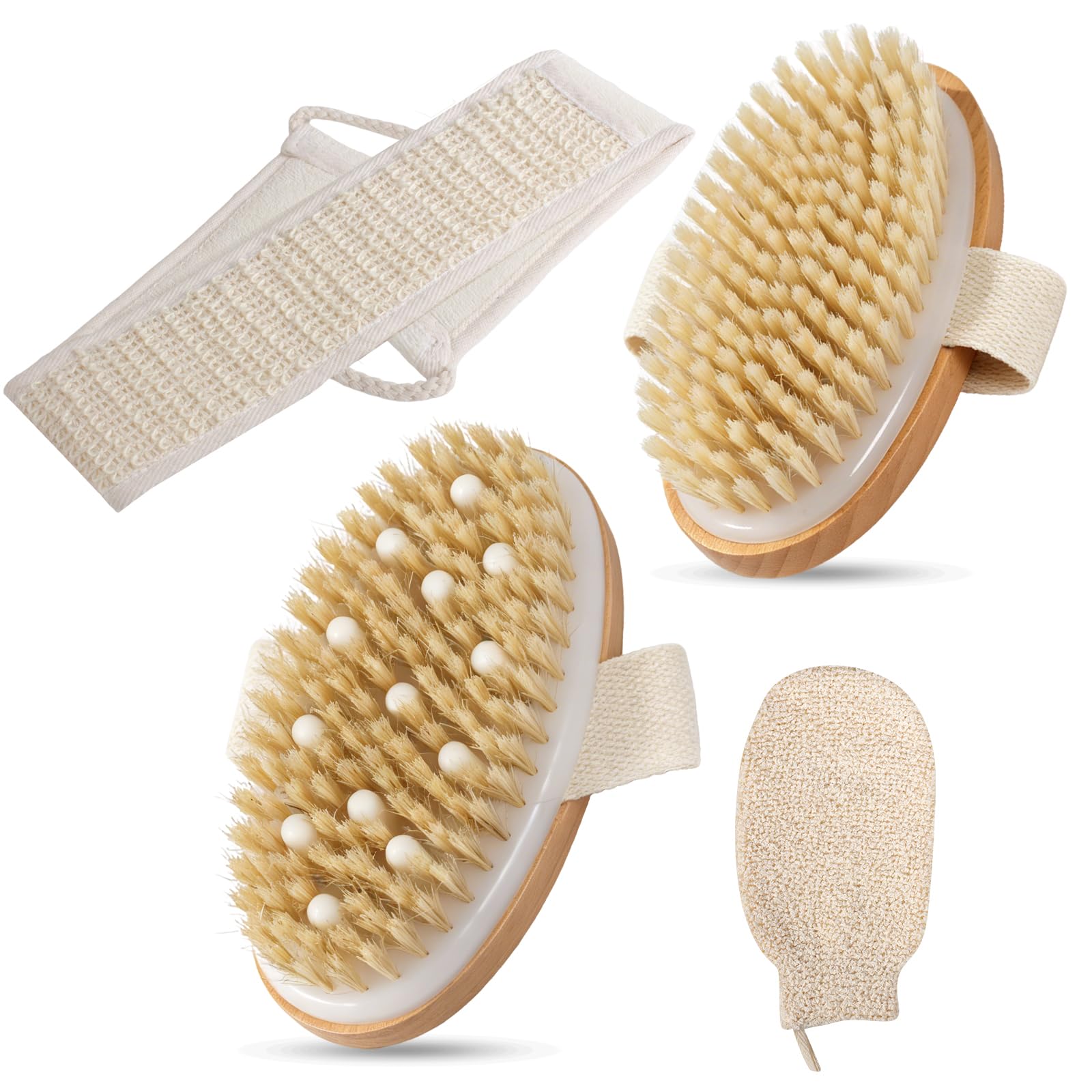 CAYZEAI Dry Brushing Body Brush, 4Pcs Shower Exfoliating Brush, Women & Men