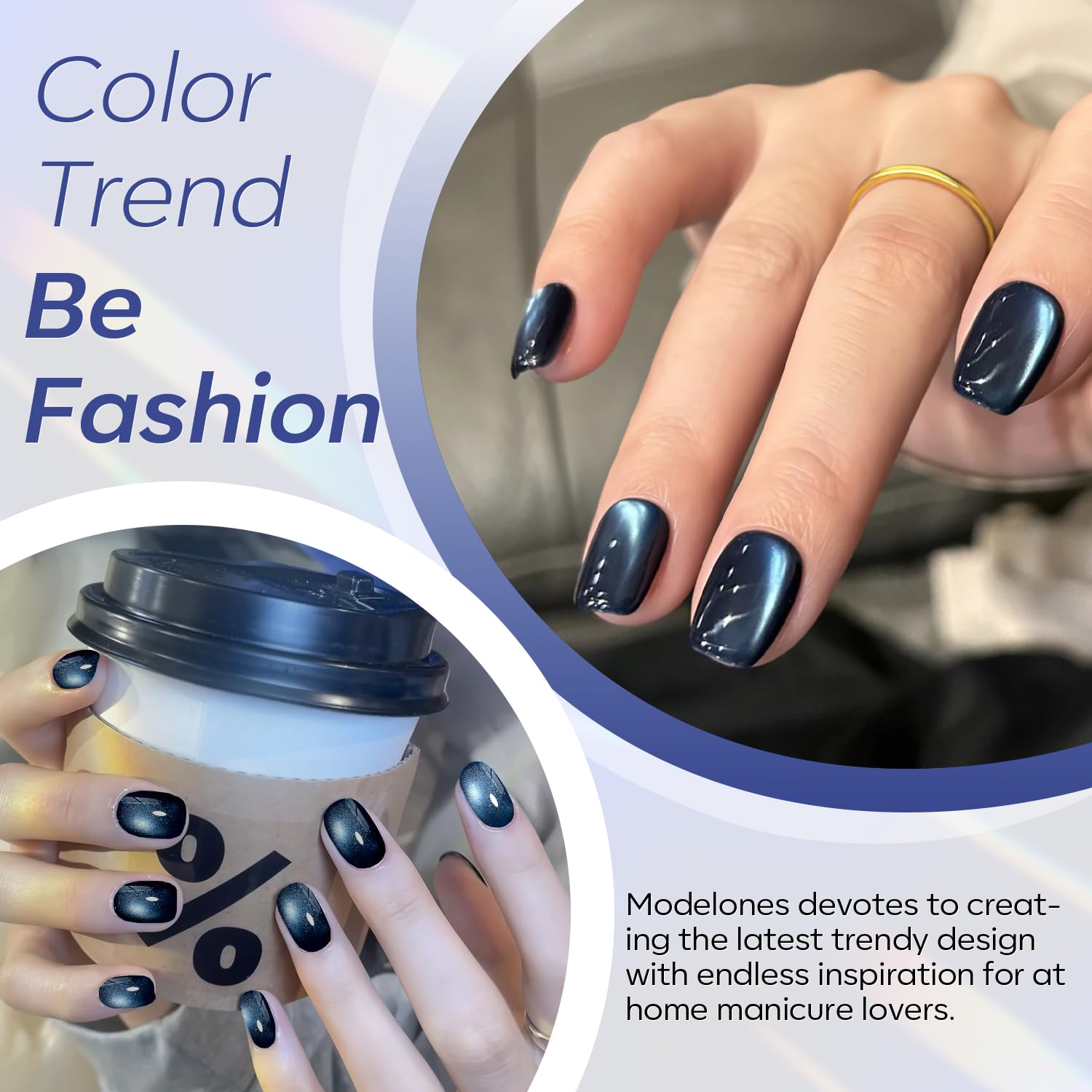 Modelones Cat Eye Gel Nail Polish,15 Ml Blue Glass Gel Nail Polish Sparkle Reflective Glitter Gel Polish Spring Deep Blue Transl