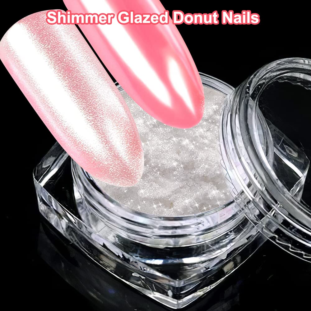 2 Boxes White Pearl Chrome Nail Powder - Transparent Clear Ice Shimmer Chrome Pigment Powder For Nails, Inspired Nails Mirror Ef