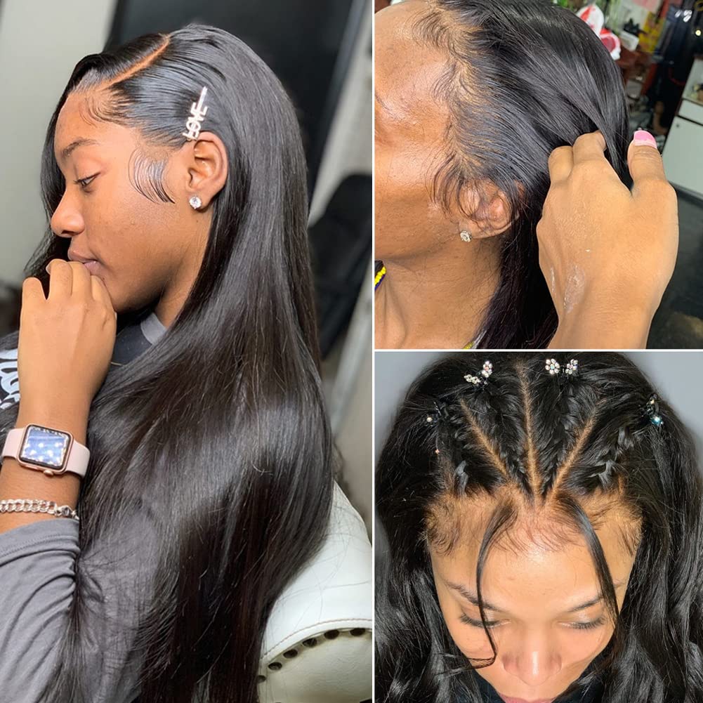 Metamuclia Hair 34 Inch Long Straight Lace Front Wigs Human Hair Pre-Plucked 180% Density 13X4 Hd Lace Frontal Human Hair Wigs F