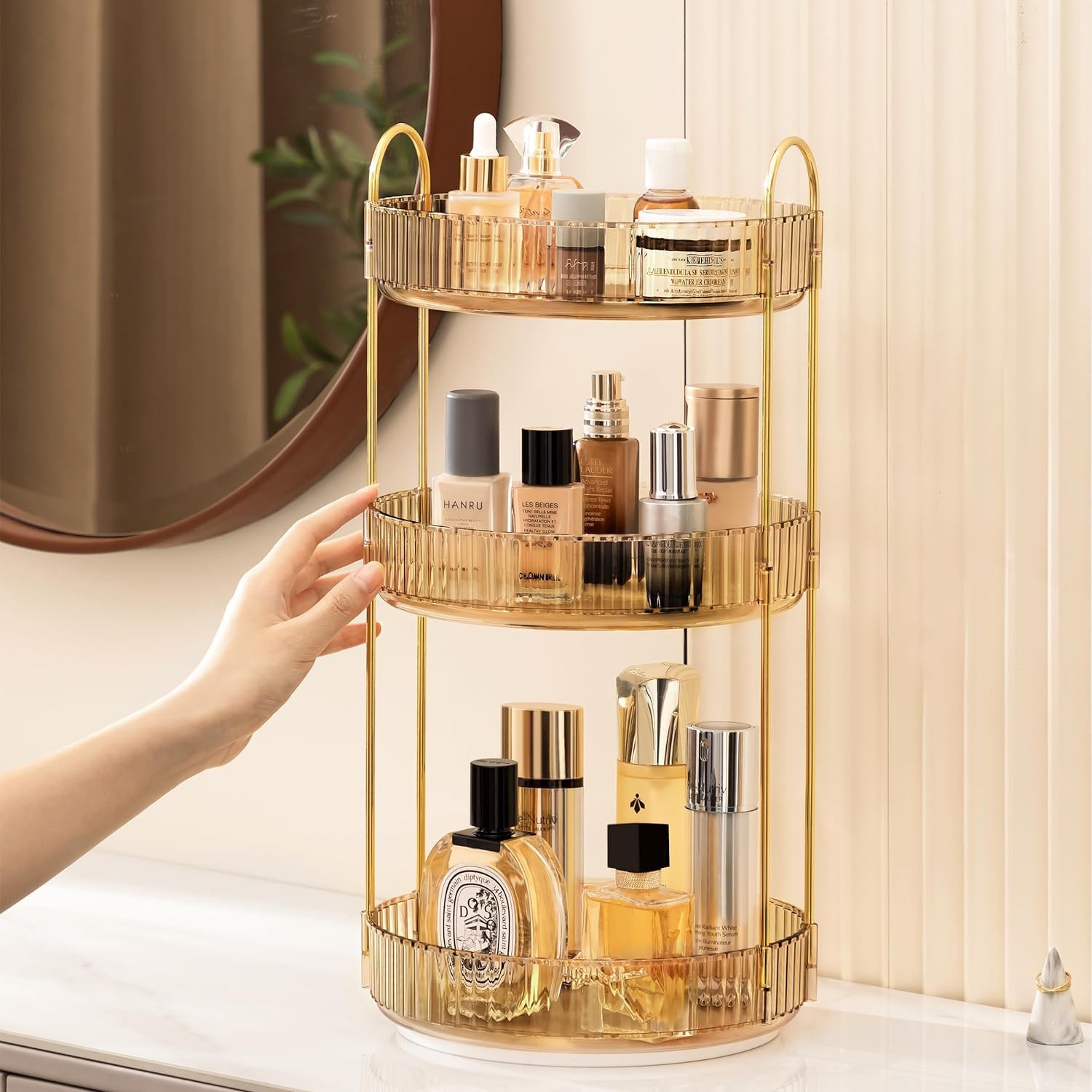 Vorey 360 Rotating Makeup Organizer Countertop 3 Tier Bathroom Organizer Spinning Perfume Organizers, Skincare Organizers Makeup