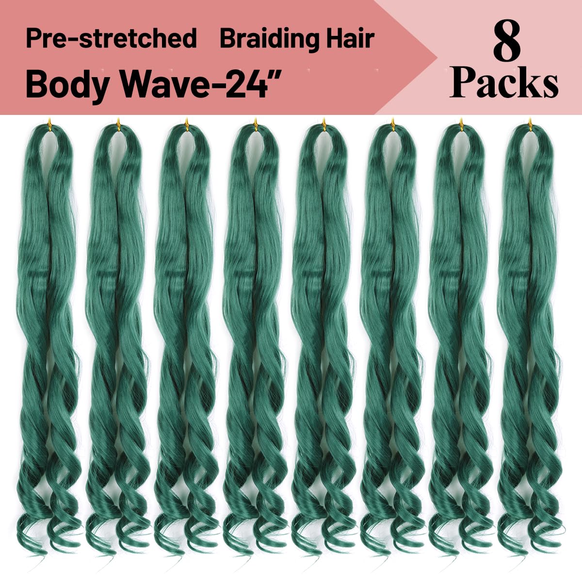 Luoyudu Green French Curl Braiding Hair 24 Inch Bouncy Braiding Hair 8 Pack Curly Braiding Hair 75G/Pack Loose Wave Crochet Hair