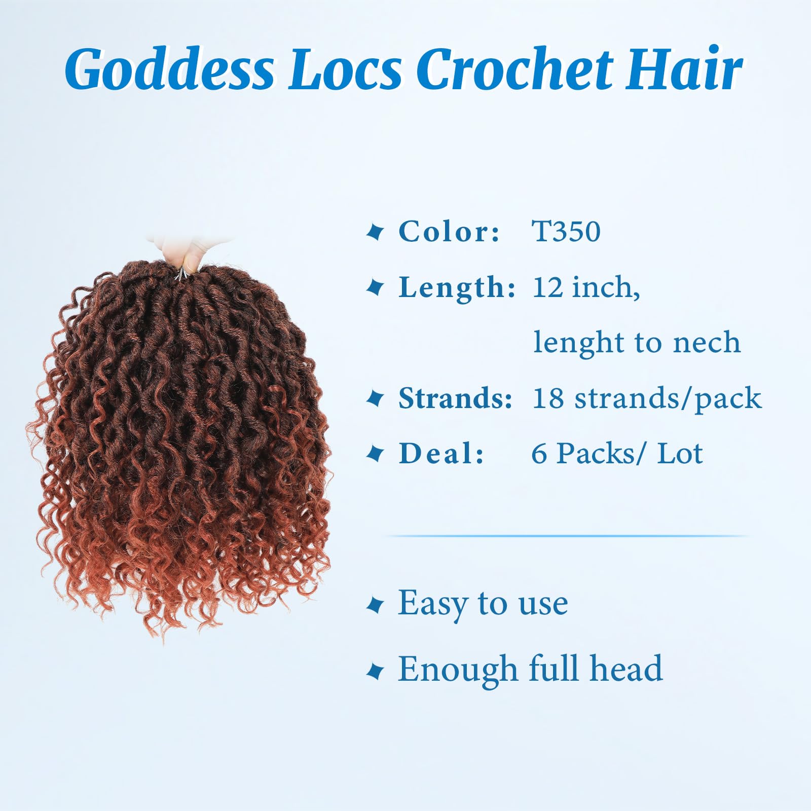 Forevery Faux Locs Crochet Hair 12 Inch Goddess Locs Crochet Hair 6 Packs Prelooped Crochet Hair For Black Women, Ginger Crochet