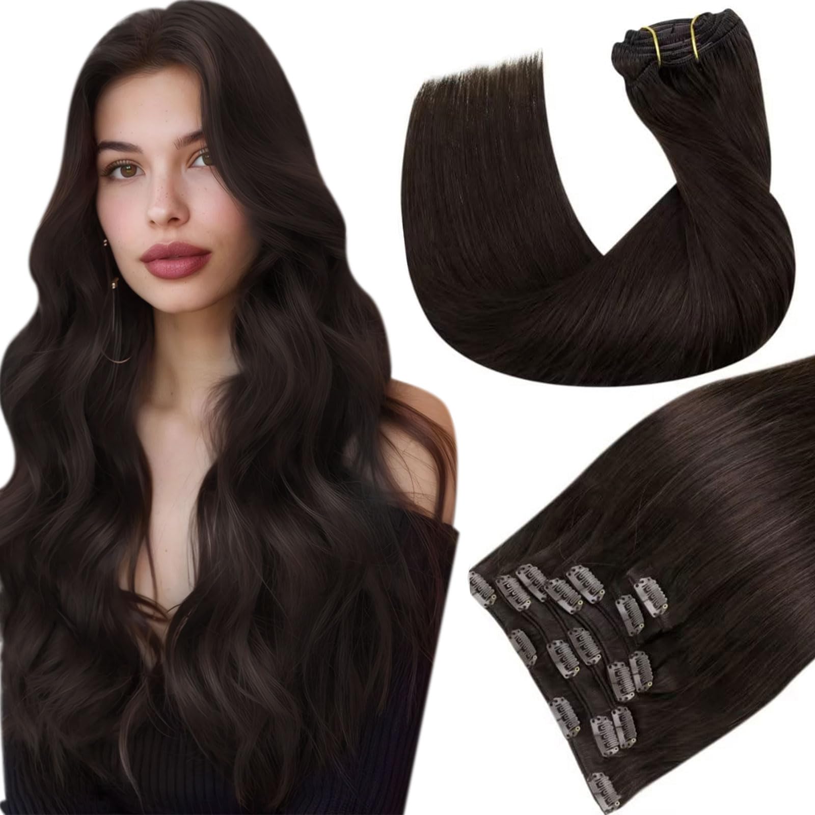 Hetto Clip in Hair Extensions Real Human Hair Brown Real Hair Clip in Extensions Human Hair 20 Inch Remy Hair Clip in Hair Exten