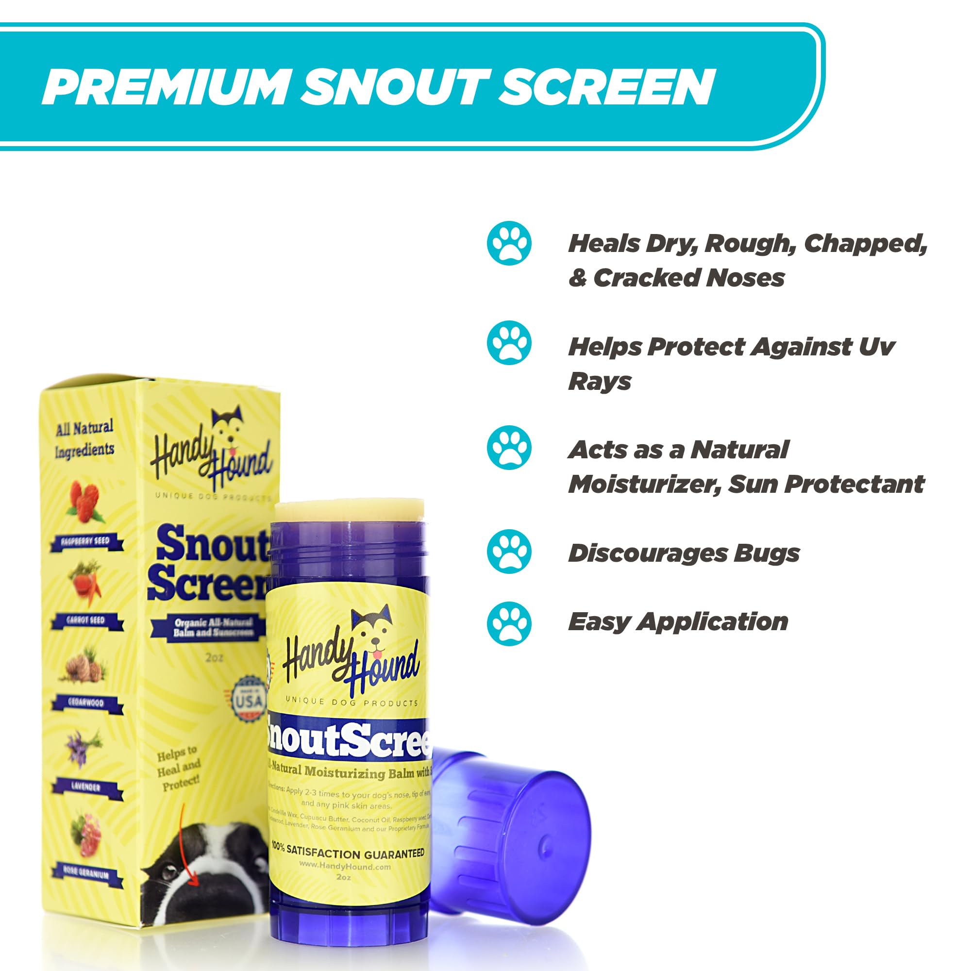 Handy Hound Snoutscreen - All-Natural Organic Vet-Recommended Dog Nose Balm And Paw Balm With Natural Sunscreen - Made In The Us