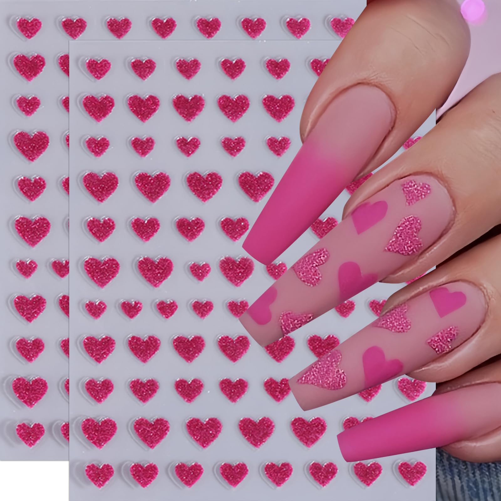 6Sheets Heart Nail Stickers Decals Shiny Love Nail Decals 3D Self Adhesive Colorful Glitter Hearts Nail Supplies Valentines Day