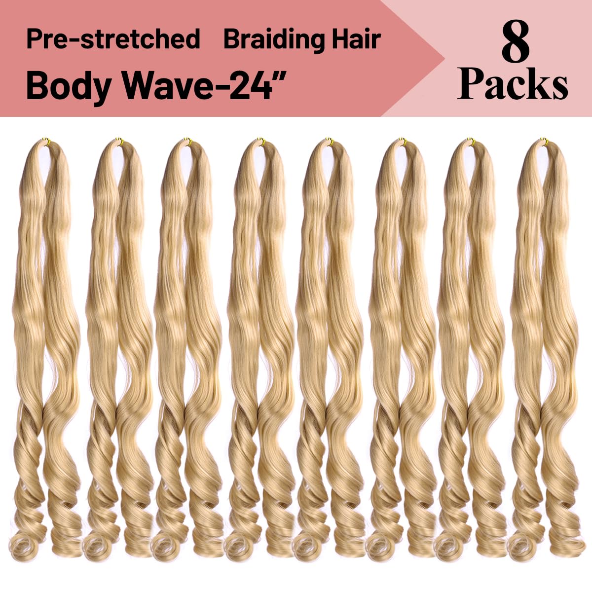 French Curl Braiding Hair 24 Inch Loose Wavy 8Pack Bouncy Curly Braiding Hair Extensions 75G/Pack #24 Blonde French Curl Synthet