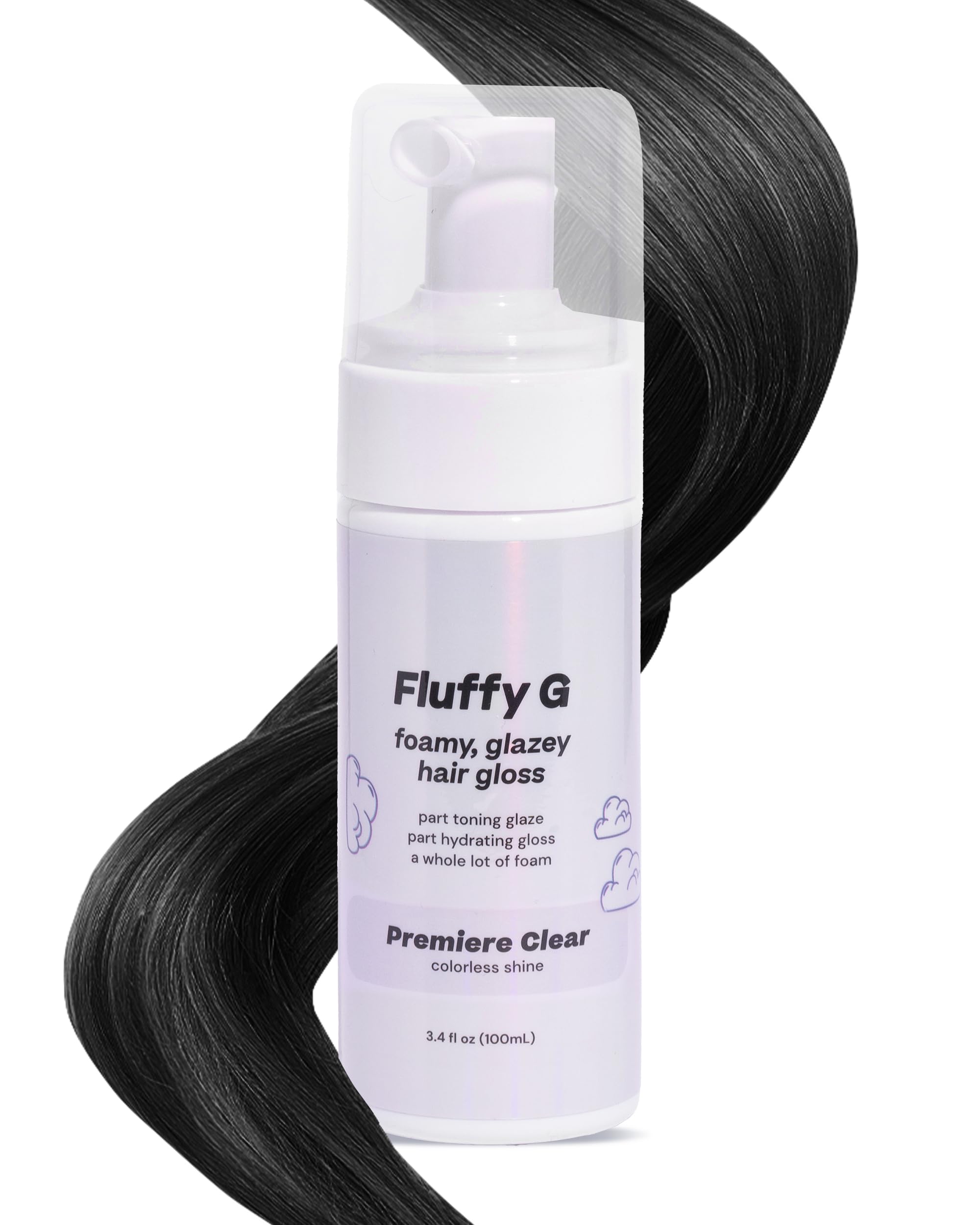 Fluffy G Hair Gloss by Hally Hair, (Clear) - 3.4 fl oz - Hair Glaze for Color-Treated, Fine, Dry & Frizzy Hair - High Shine Shin