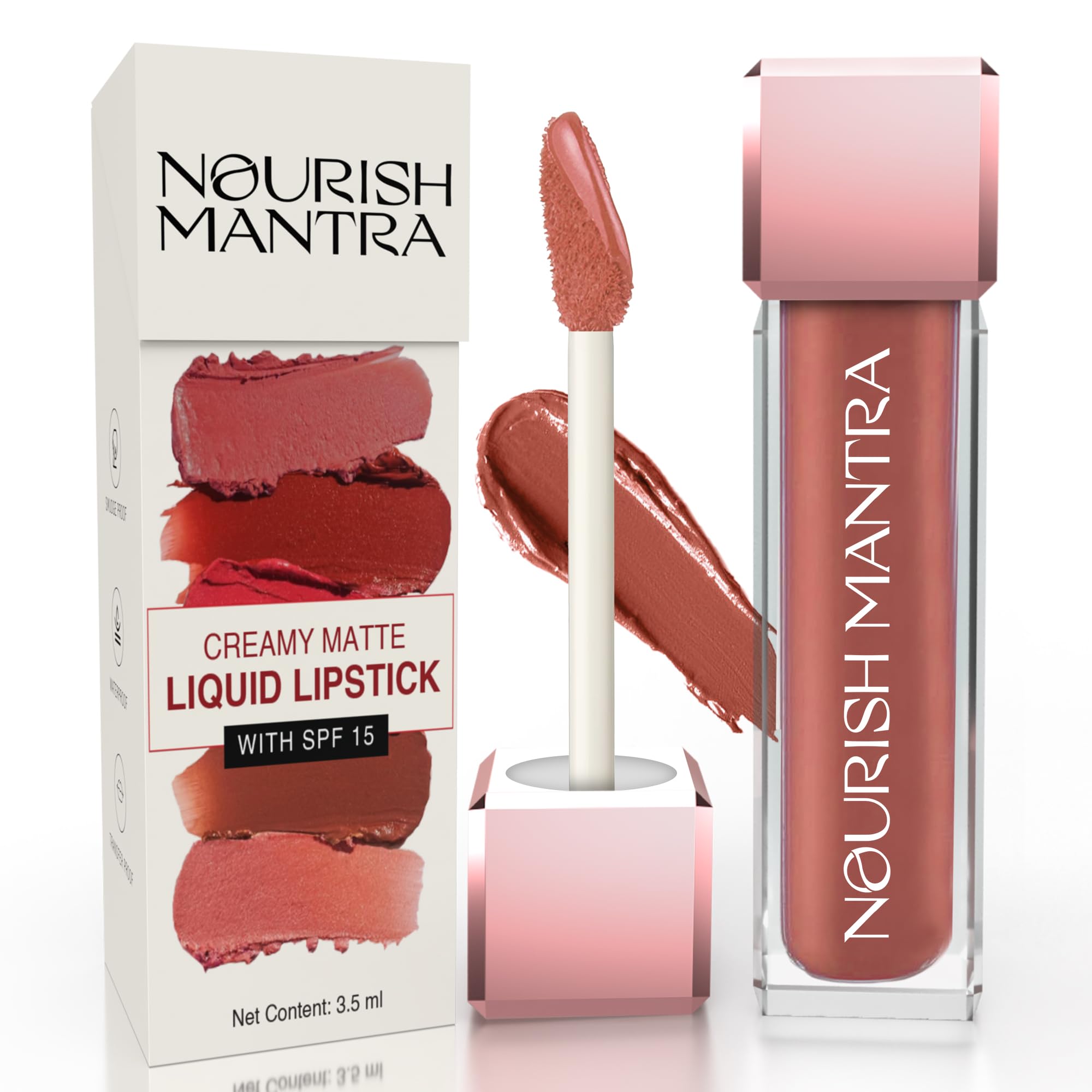 Nourish Mantra Tedha Medha Hazelnut Lipstick (3.5Ml)/ Creamy Matte Liquid Lipstick With Spf/Water Proof/Smudge Proof/Transfer Pr
