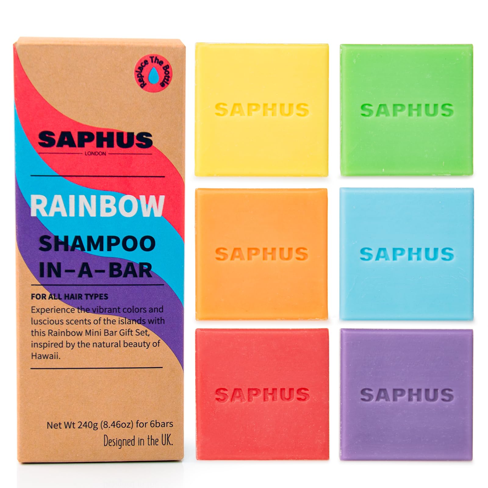 SAPHUS pH-Balanced Shampoo Bar 6-Pack, Soap-Free & Sulfate-Free, Gentle Cleansing for Sensitive Scalp, Assorted Colors & Scents,