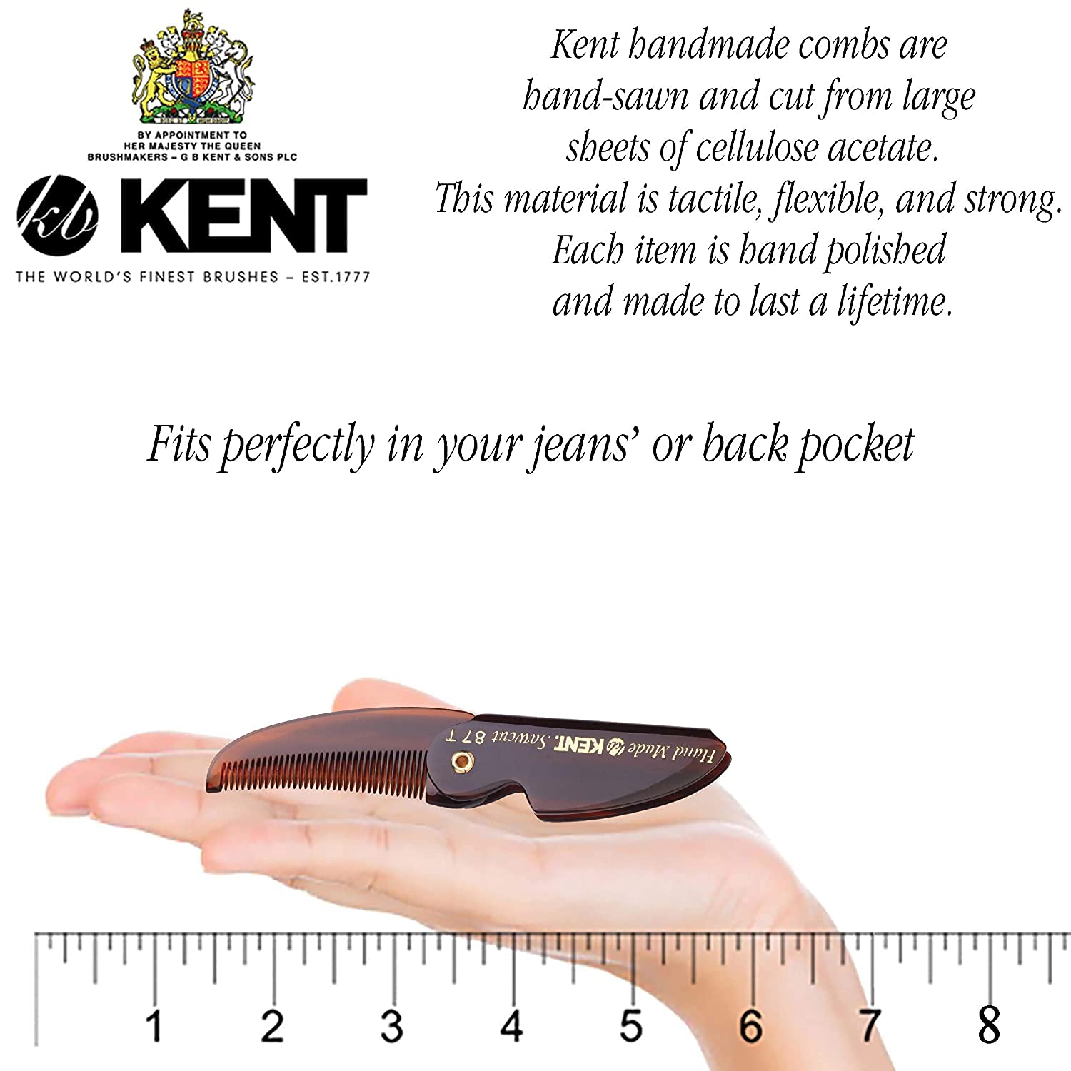 Kent 87T combo Handmade Folding Pocket comb for Men, Fine Tooth Hair comb Straightener for Everyday grooming Styling Hair, Beard