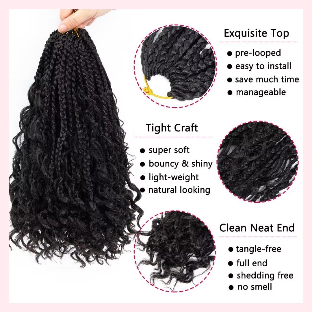 Boho Box Braids Crochet Hair 12 Inch 8 Packs Box Braid Crochet Hair With Curly Ends Pre-Looped Goddess Box Braids Crochet Hair E