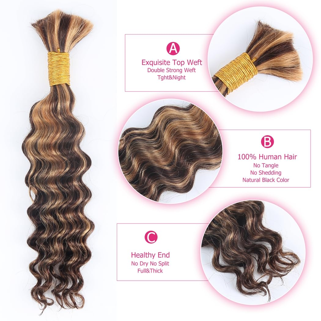 Odir Deep Wave Bulk Human Hair For Braiding No Weft 100% Unprocessed Highlight Ombre Micro Braiding Human Hair Extensions Curly