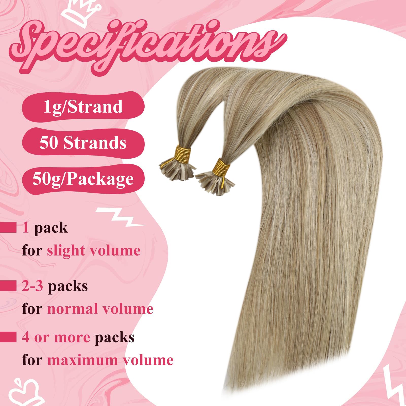 Sunny U Tip Real Hair Extensions Human Hair Ash Blonde Highlight Light Blonde Utip Keratin Hair Extensions Blonde Hot Fusion Uti