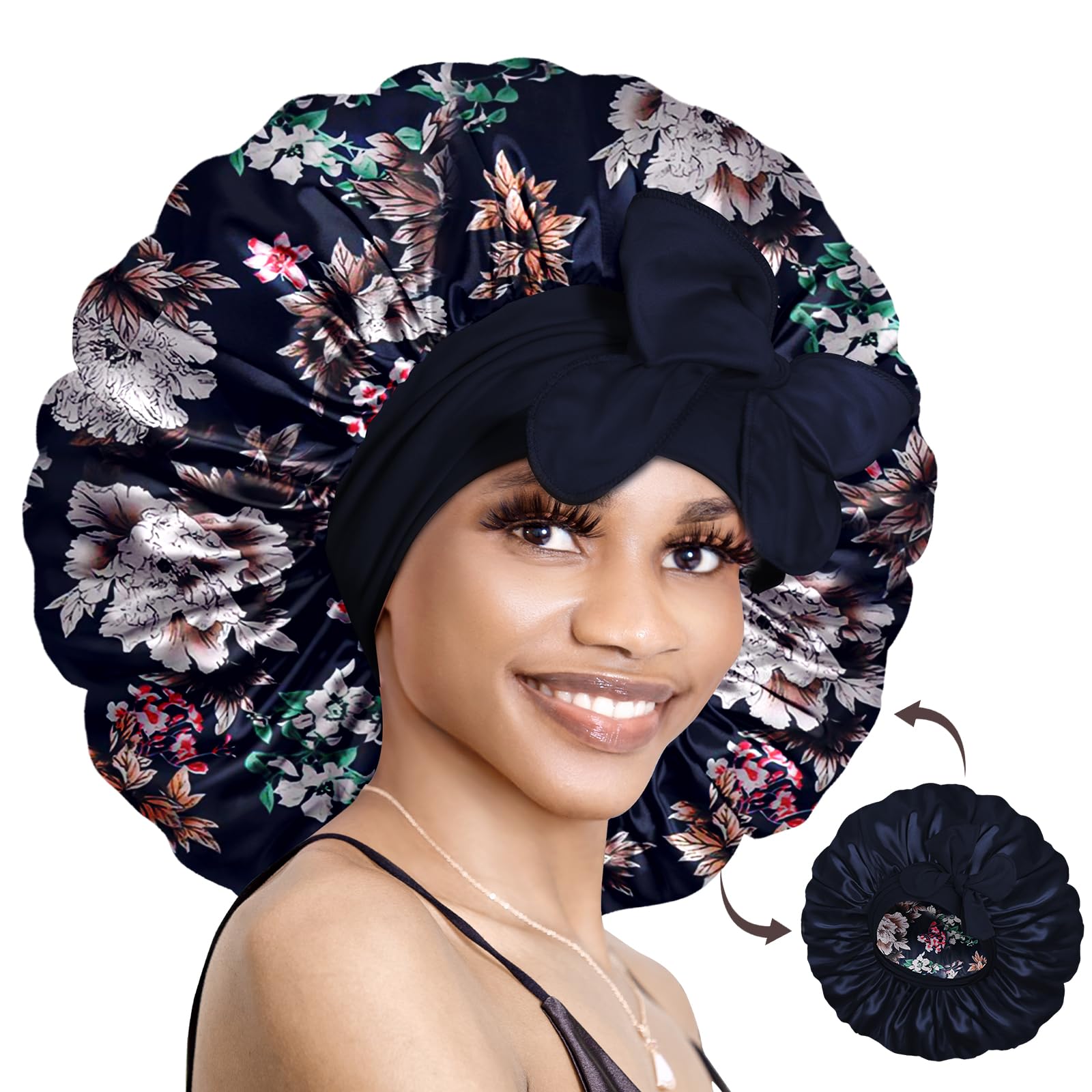 BONNET QUEEN Silk Bonnet for Sleeping Satin Bonnet Hair Bonnet Braid Bonnet Double Layer Tie Bonnet Night Hair Wrap for Women Cu