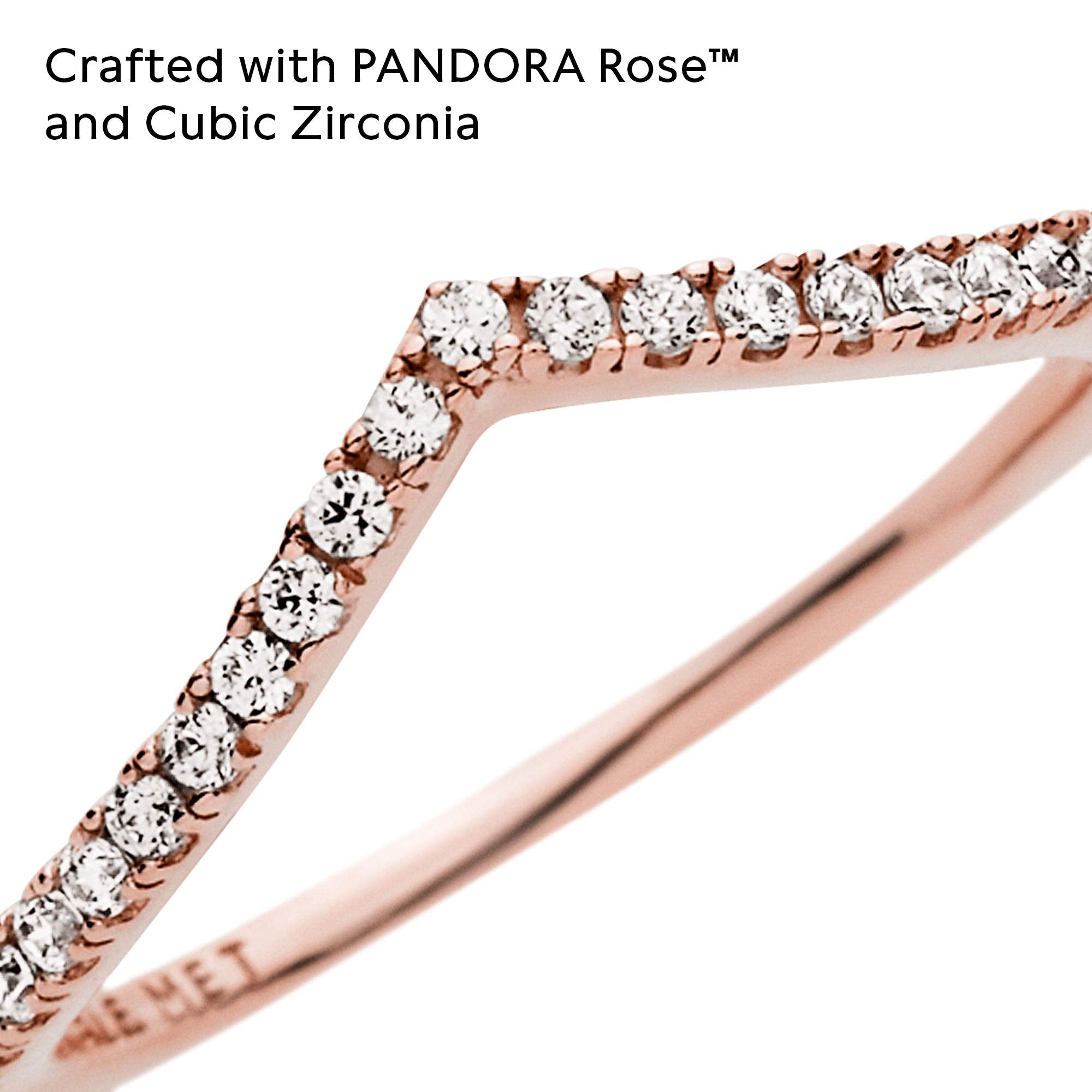 Pandora Jewelry Sparkling Wishbone Cubic Zirconia Ring in Rose, Size 3, No Box