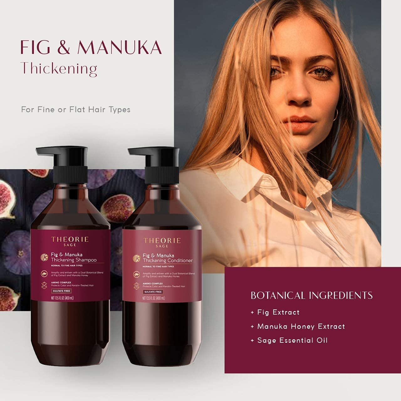 Theorie Fig And Manuka Thickening Conditioner - Anti-Thinning Formula - No Sulfate - For Normal To Fine Hair Types - Protects Co