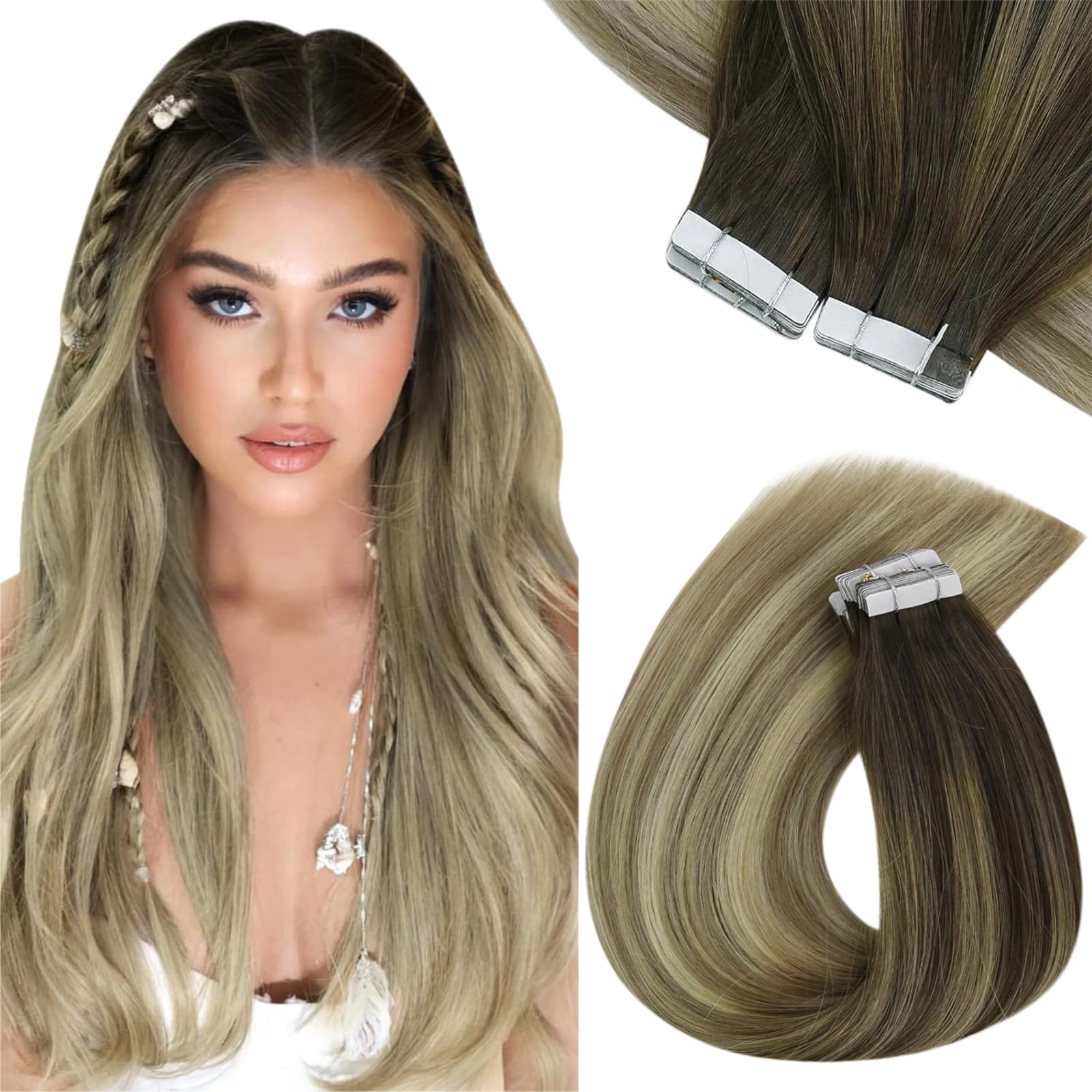 Sunny Hair Tape In Human Hair Extensions Ombre Blonde Tape In Hair Extensions Human Hair Dark Brown Ombre Mix Blonde Balayage Ta
