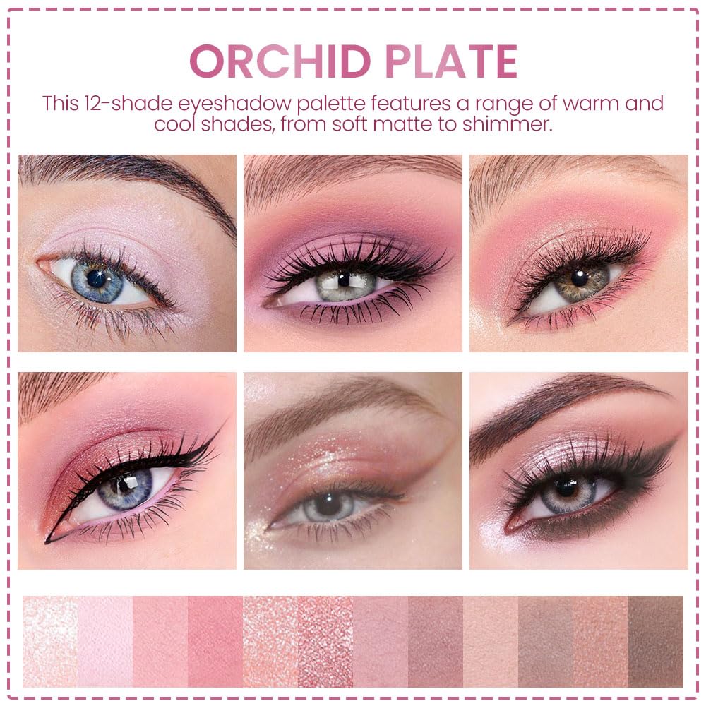 Amy'S Diary 12-Color Rose Purple Pink Eyeshadow Palette For Versatile Day-To-Night Looks - Blendable, Long-Lasting, And Highly P
