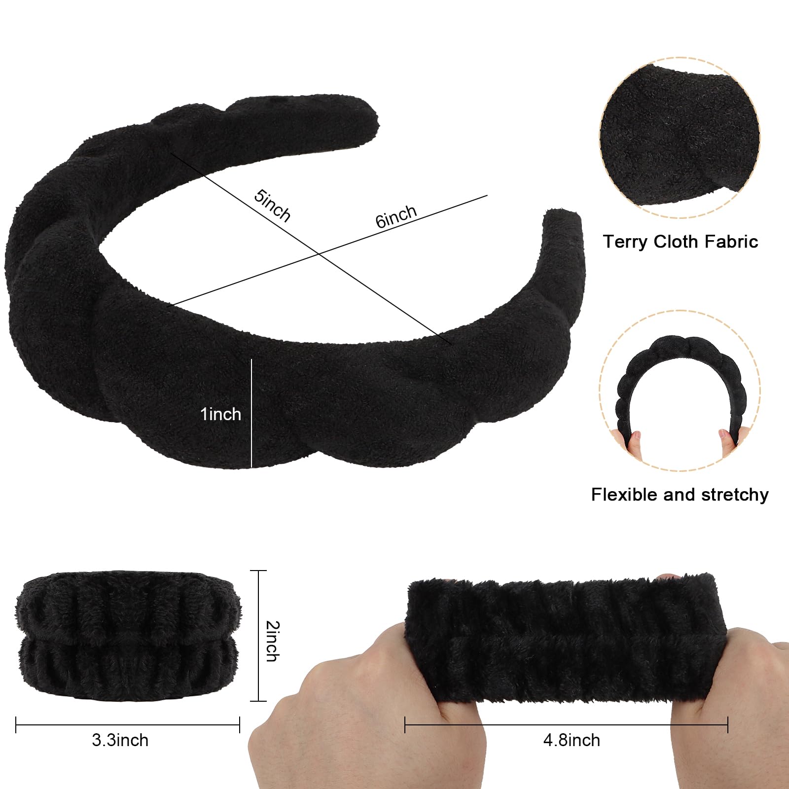 WHAVEL 6PCS Spa Headband and Wristband Set, Makeup Headband Puffy Skincare Headband Face Wash Headband for Washing Face Preppy S