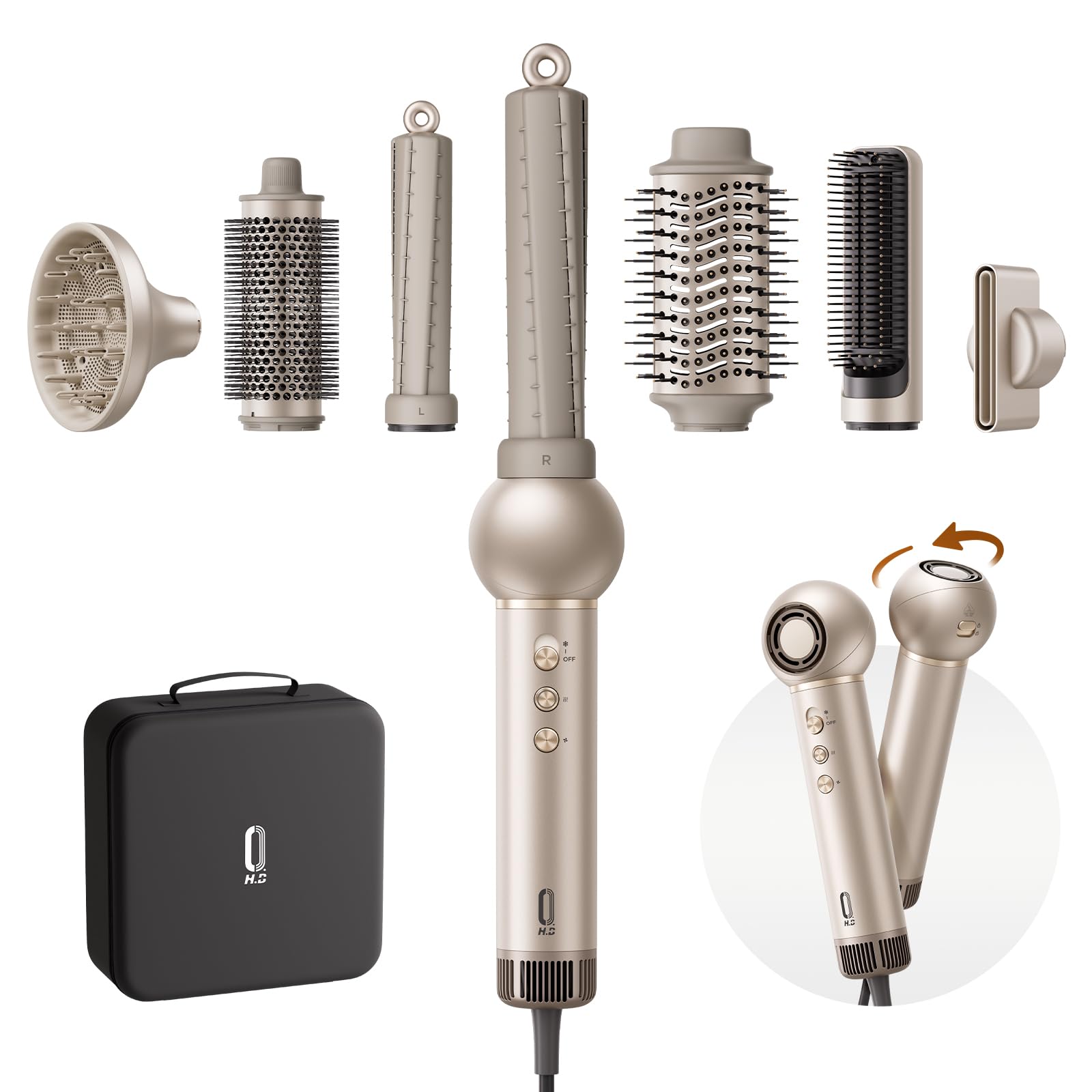 O.H.B 8 in 1 Air Styler & High Speed Hair Dryer Brush, Gold