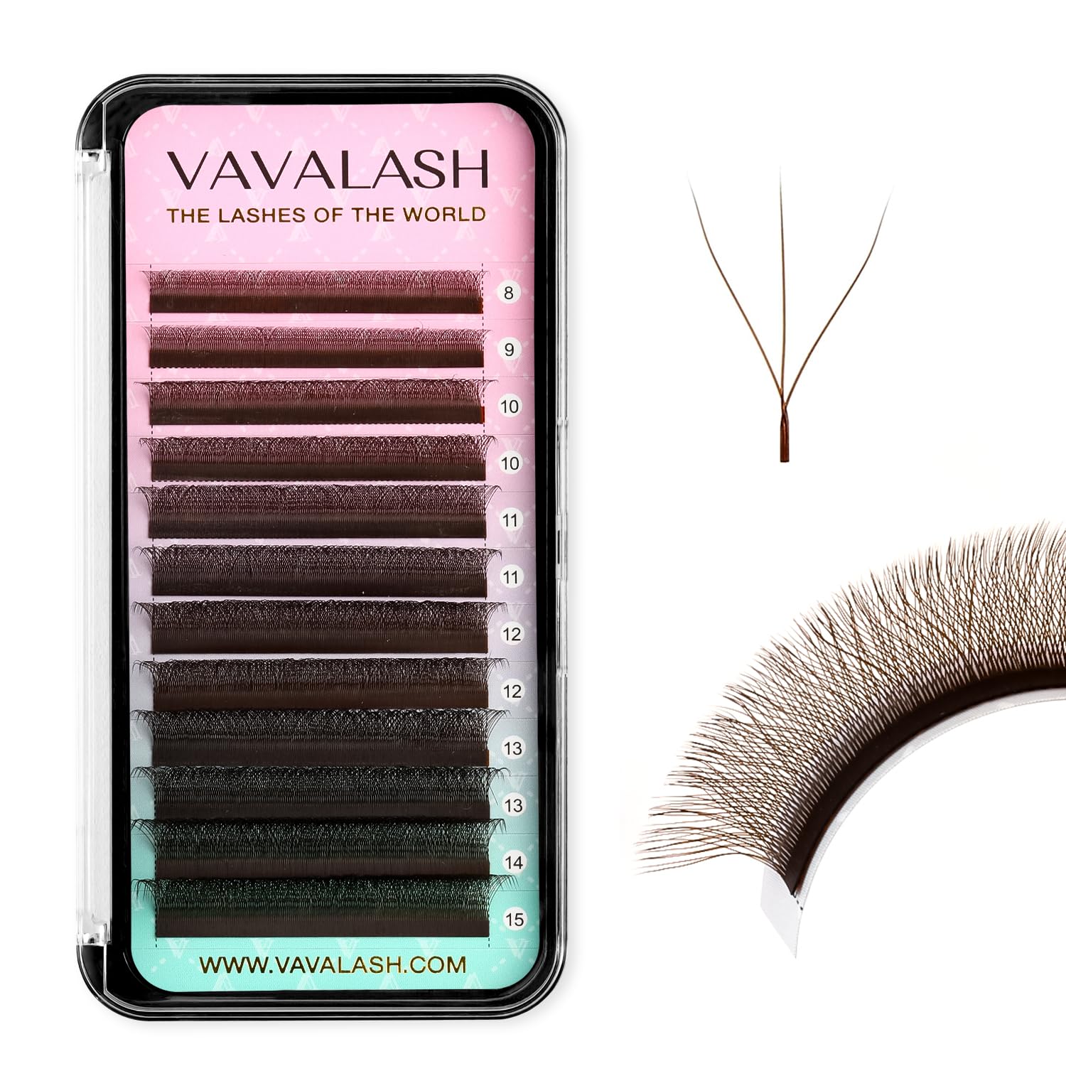 VAVALASH Brown W-shaped Eyelash Extension Brown 3D Premade Fans 0.07 D Curl Volume Lash Extensions Easy Fanning Lashes Matte Bro