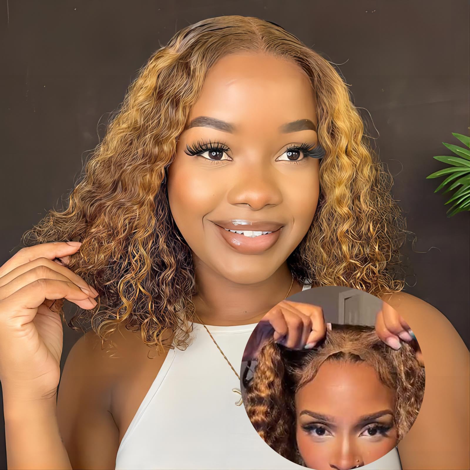 Isee Wear And Go Glueless Wigs Bob Water Wave Human Hair Pre Plucked Pre Cut Ombre Highlight Bob Wig Human Hair For Women 180% D