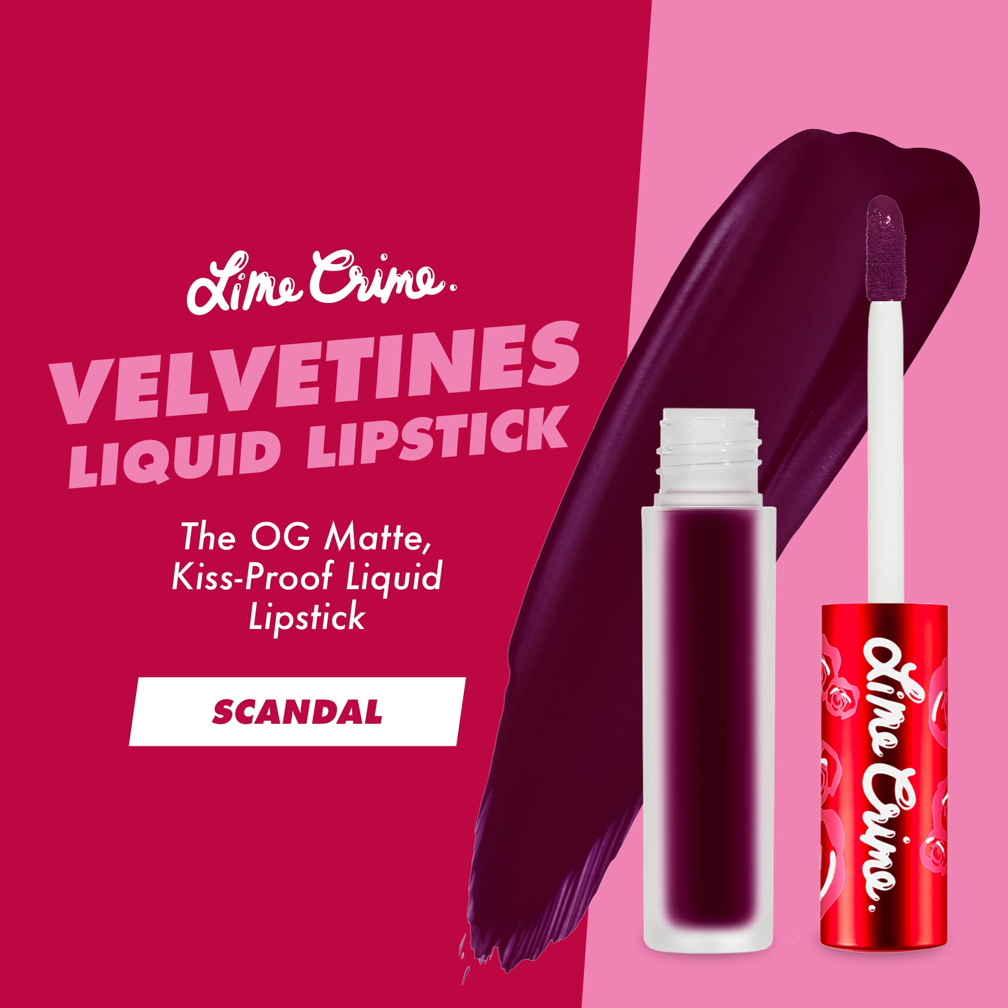 Lime Crime Velvetines Liquid Matte Lipstick, Scandal (Deep Rich Plum) - Bold, Long Lasting Shades & Lip Lining - Stellar Color &