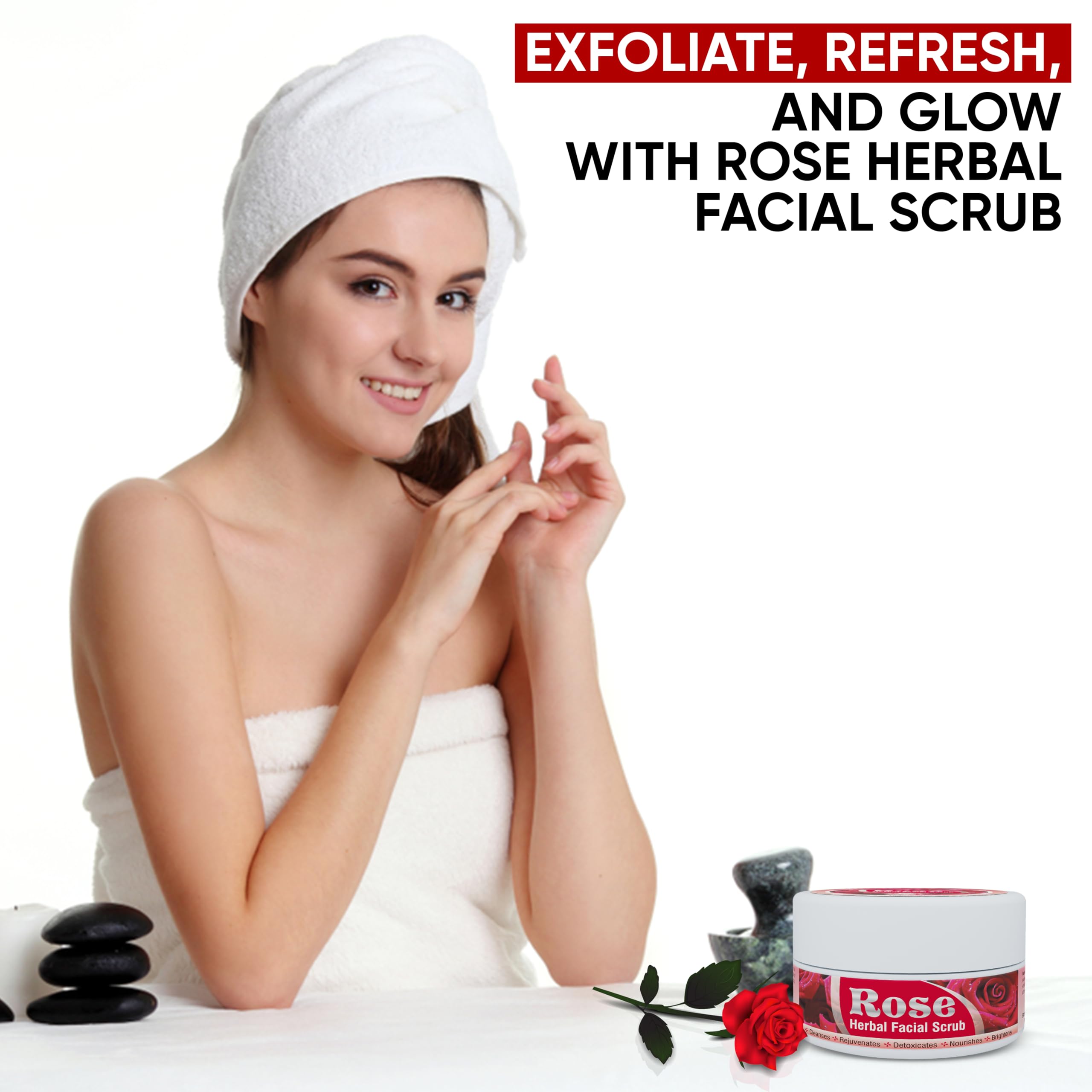 HERBOGANIC Rose Herbal Facial Scrub | Pure Herbal |Exfoliating Rose Scrub for Cleansing and Nourishing | Rose Body Wash Scrub |