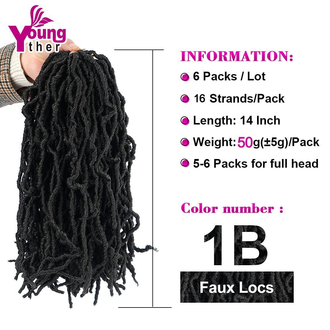 Youngther New Faux Locs Crochet Hair 14 Inch 6 Packs Fashion Extended Soft Locs For Black Women Most Natural Locs Crochet Braidi