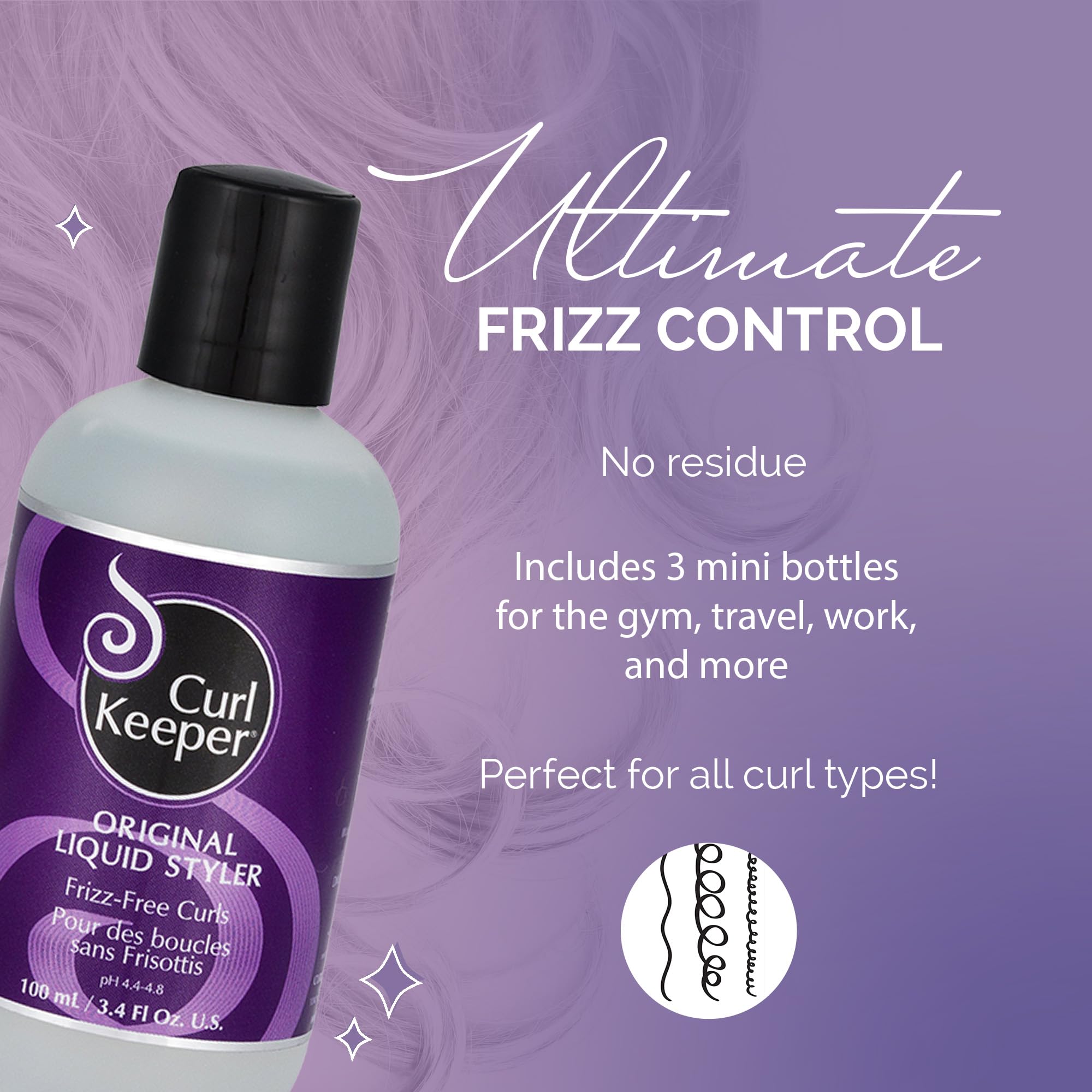 Original Curl Keeper Travel (Carry-On Approved) Multi-Pack, Anti-Frizz Curl Defining Hair Styler (3 x 100ml) - Curl Definer Liqu