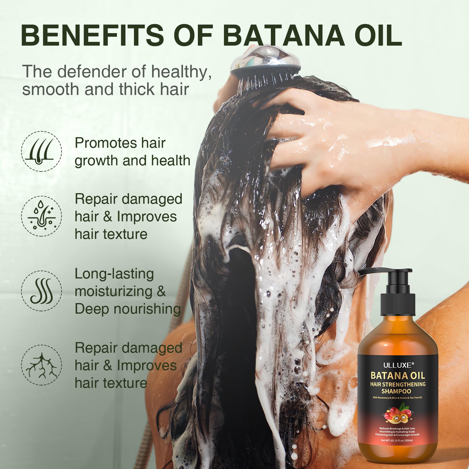 Batana Oil Hair Growth Shampoo, Strengthening Regrowth Shampoo For Men & Women With Thinning Hair & Hair Loss, Infused Rosemary,