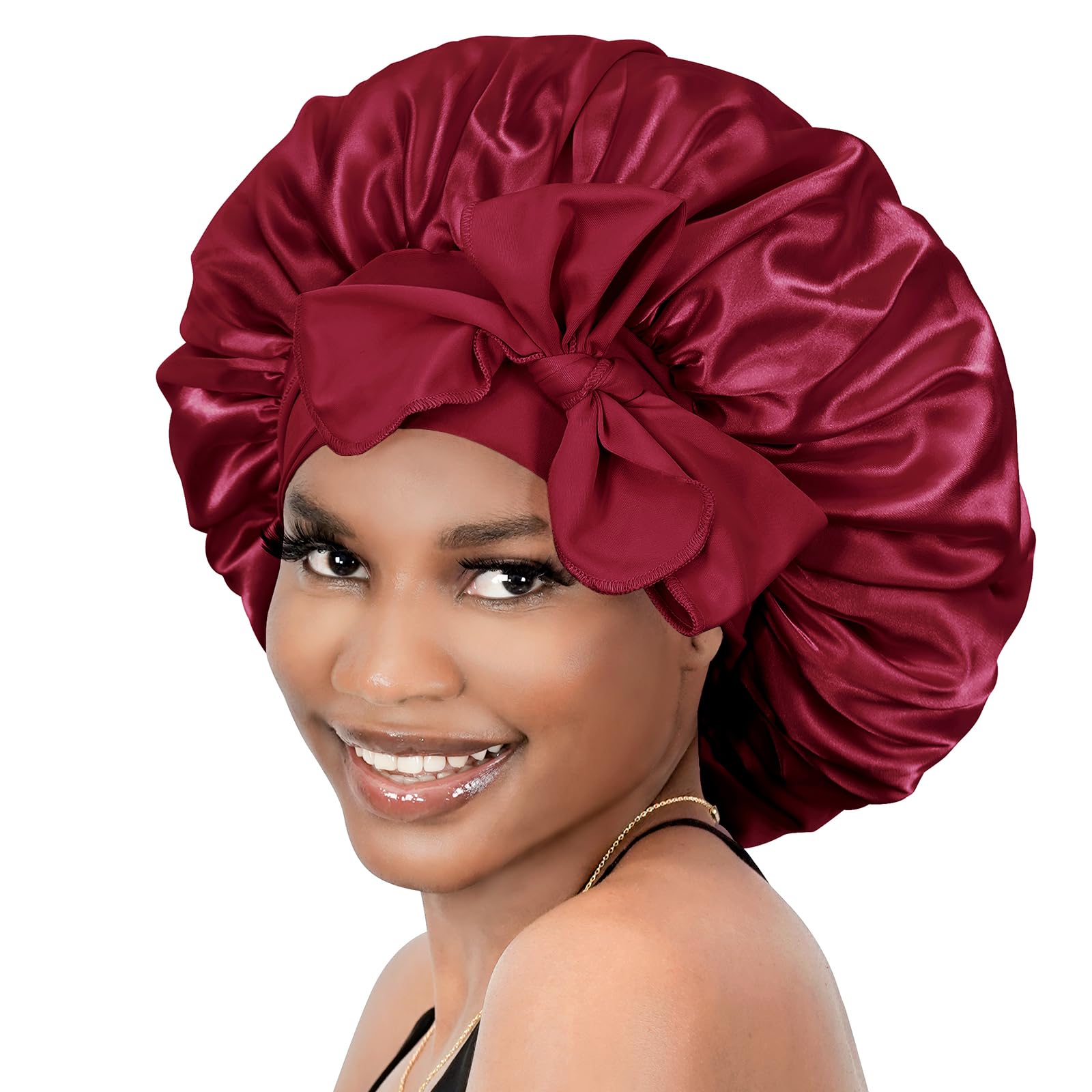 BONNET QUEEN Silk Bonnet for Sleeping Women Satin Bonnet Hair Bonnet night sleep cap scarf wrap for curly hair with tie band dar
