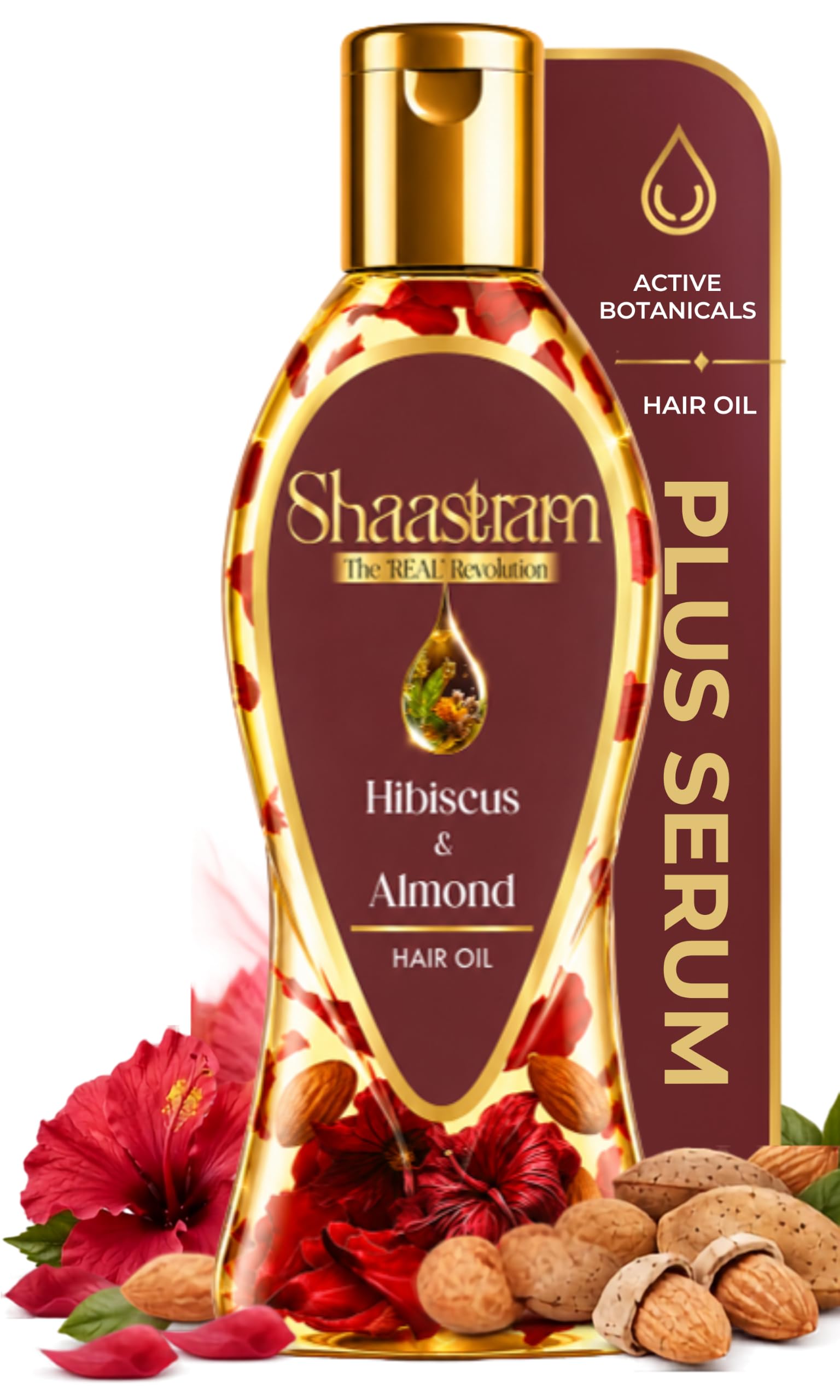 Shaastram Hibiscus & Almond For Dull & Dry Hair| Herbal Hair Oil (Works Like A Serum) For Men & Women | With Real Hibiscus Seeds