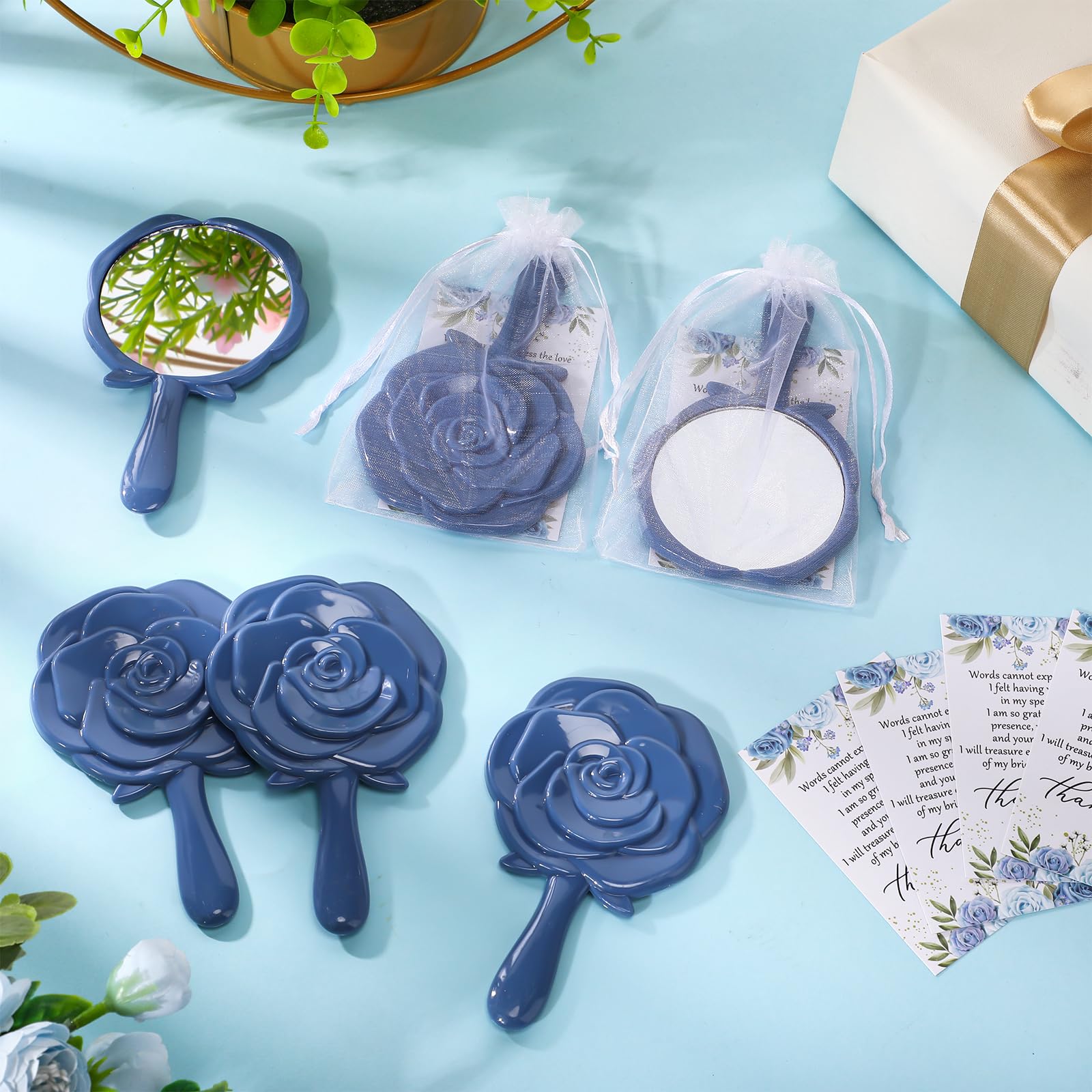 Wenqik 24 Sets Bridal Shower Favors Rose Compact Mirrors Bulk Wedding Favors For Guests Rose Compact Handheld Mirrors With Thank