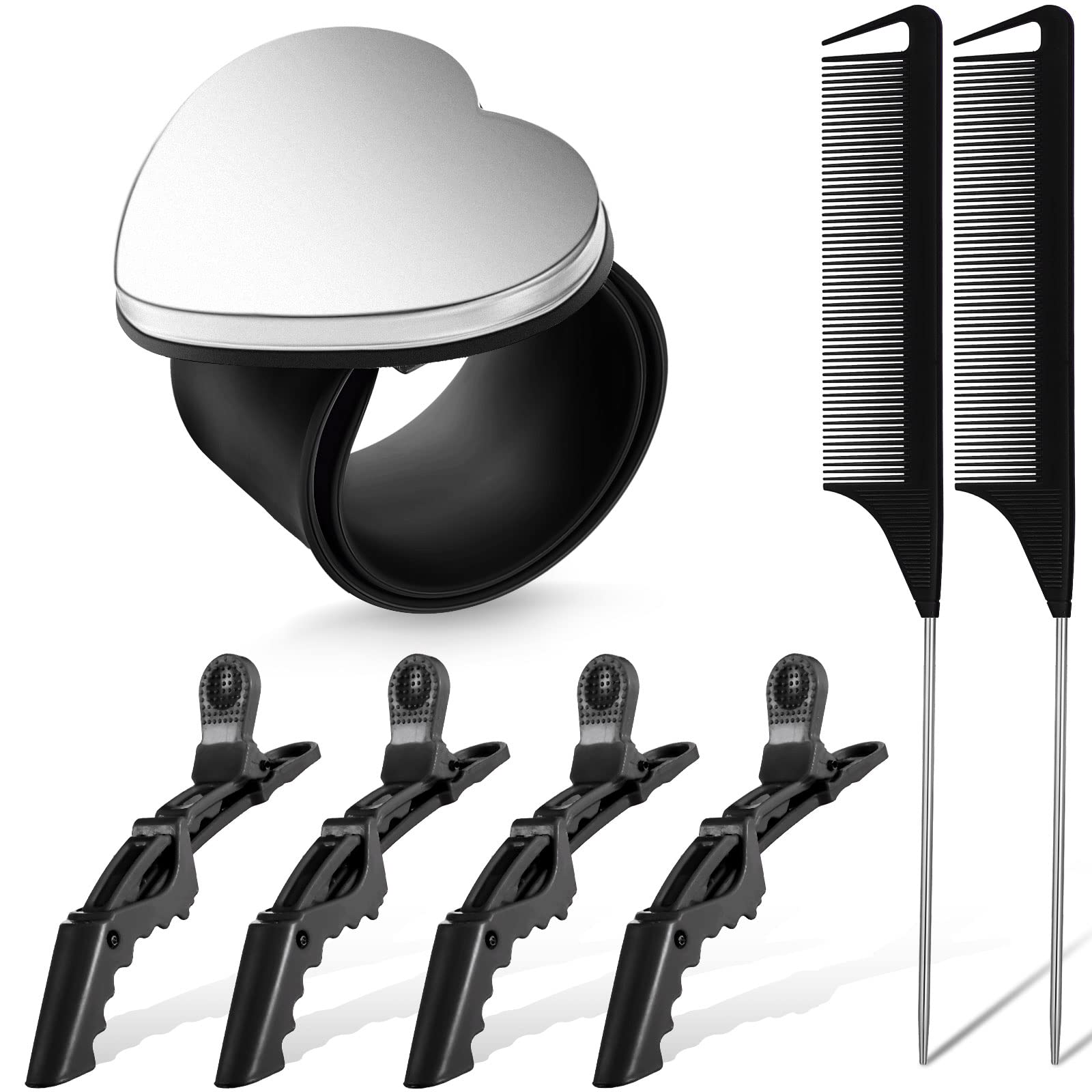 Nuenen Hair Braiding Tools 7 Pieces Kit, Includes 1 Magnetic Pin Wristband, 2 Stainless Steel Rat Tail Combs, 4 Wide Teeth Allig