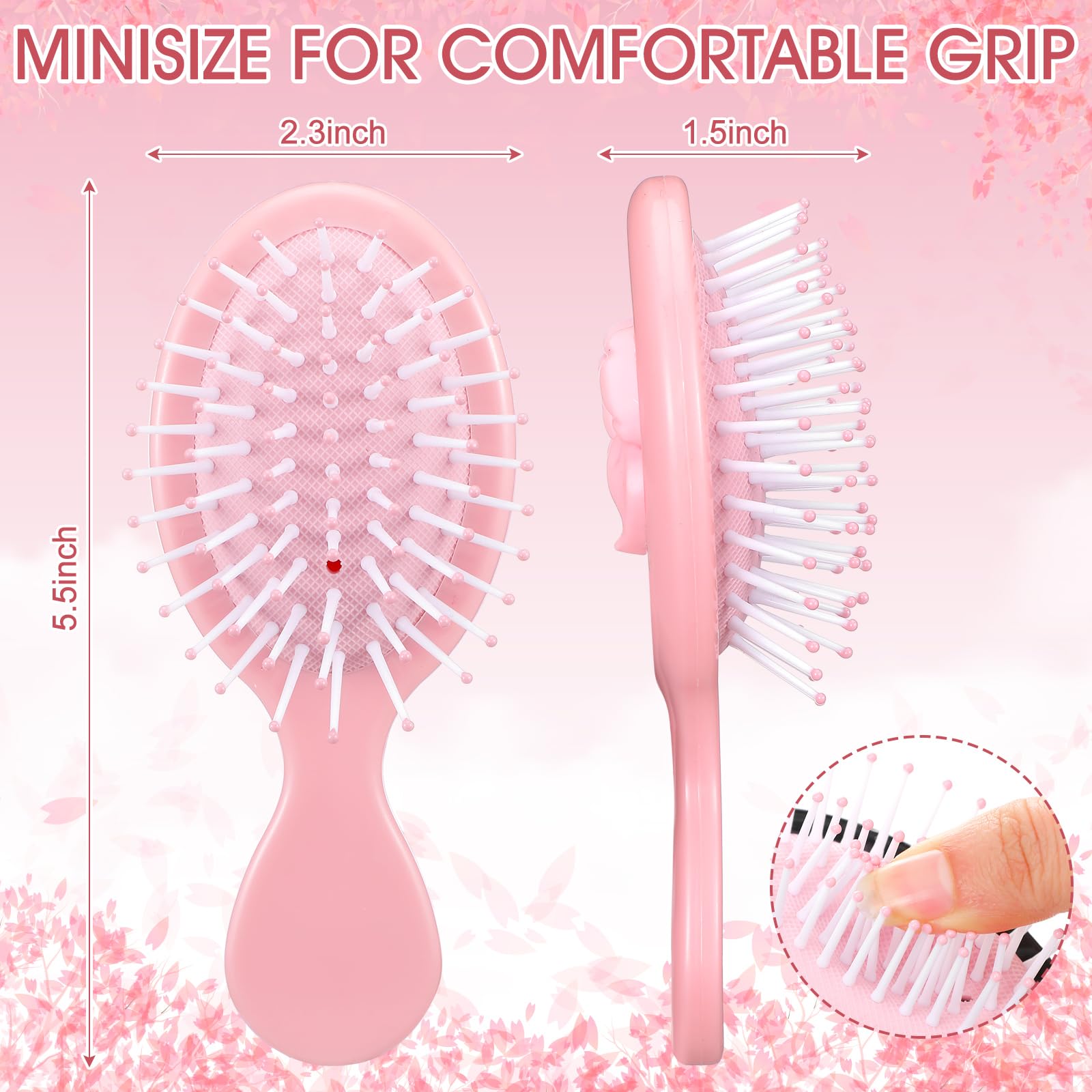 Meanplan 6 Pcs Mini Hair Brush with Bow Travel Detangling Brush Bulk Pink Coquette Small Hairbrush for Dry and Wet Hair Women