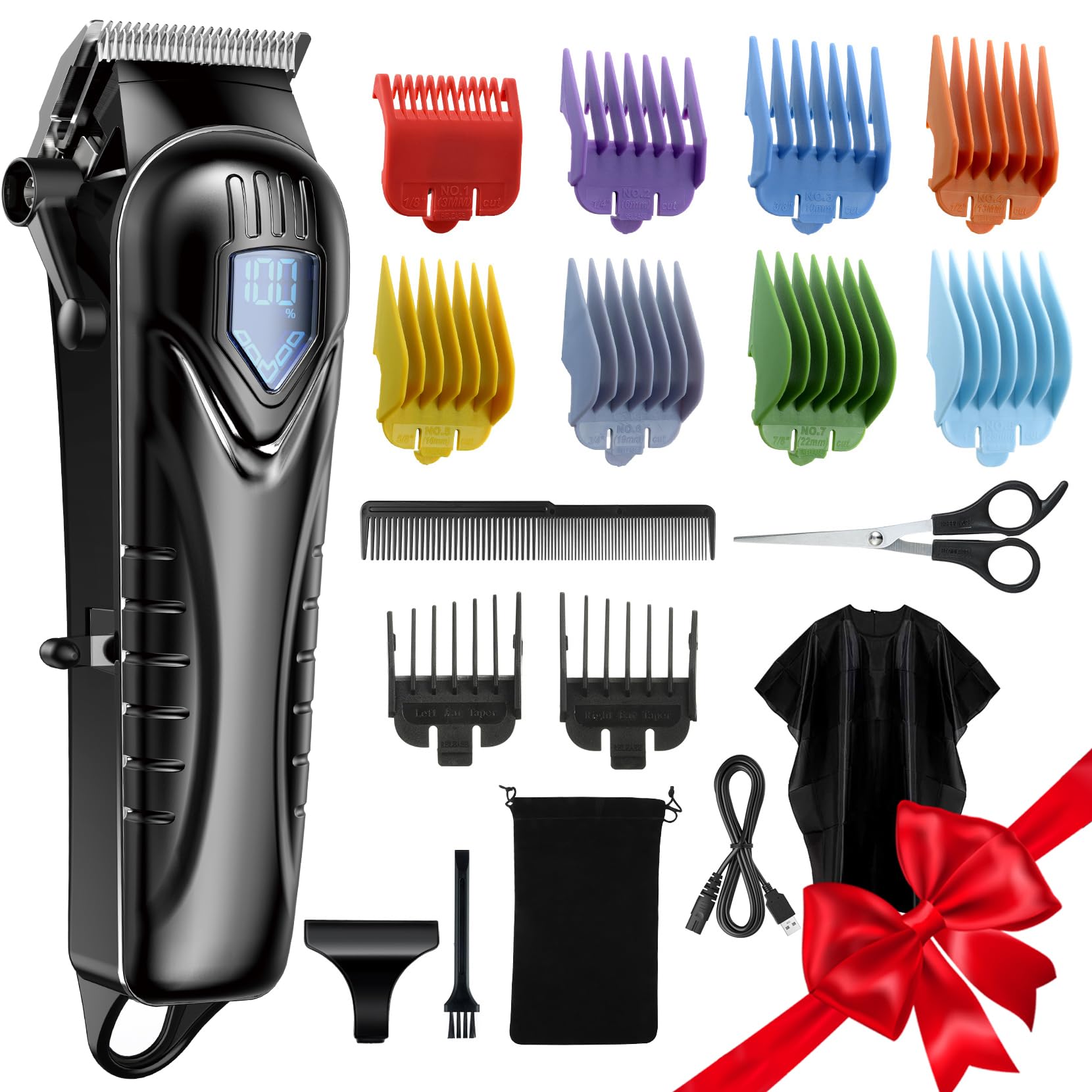 Hair Clippers for Men&Women Professional, Low Noise Cordless Hair Cutting Kit with 10 Color Combs, LED Display, Men Gifts, 5H Be