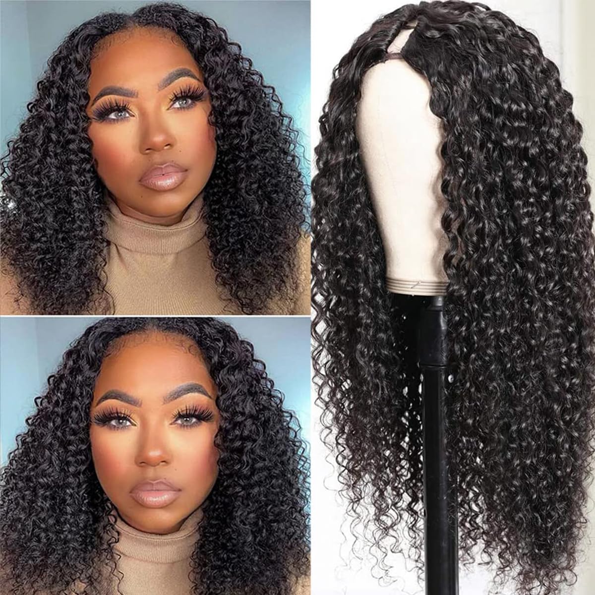 4GIRL4EVER V Part Wig Human Hair Kinky Curly Wig Upgrade U Part Human Hair Wigs for Black Women No Leave Out VPart Wig Glueless 