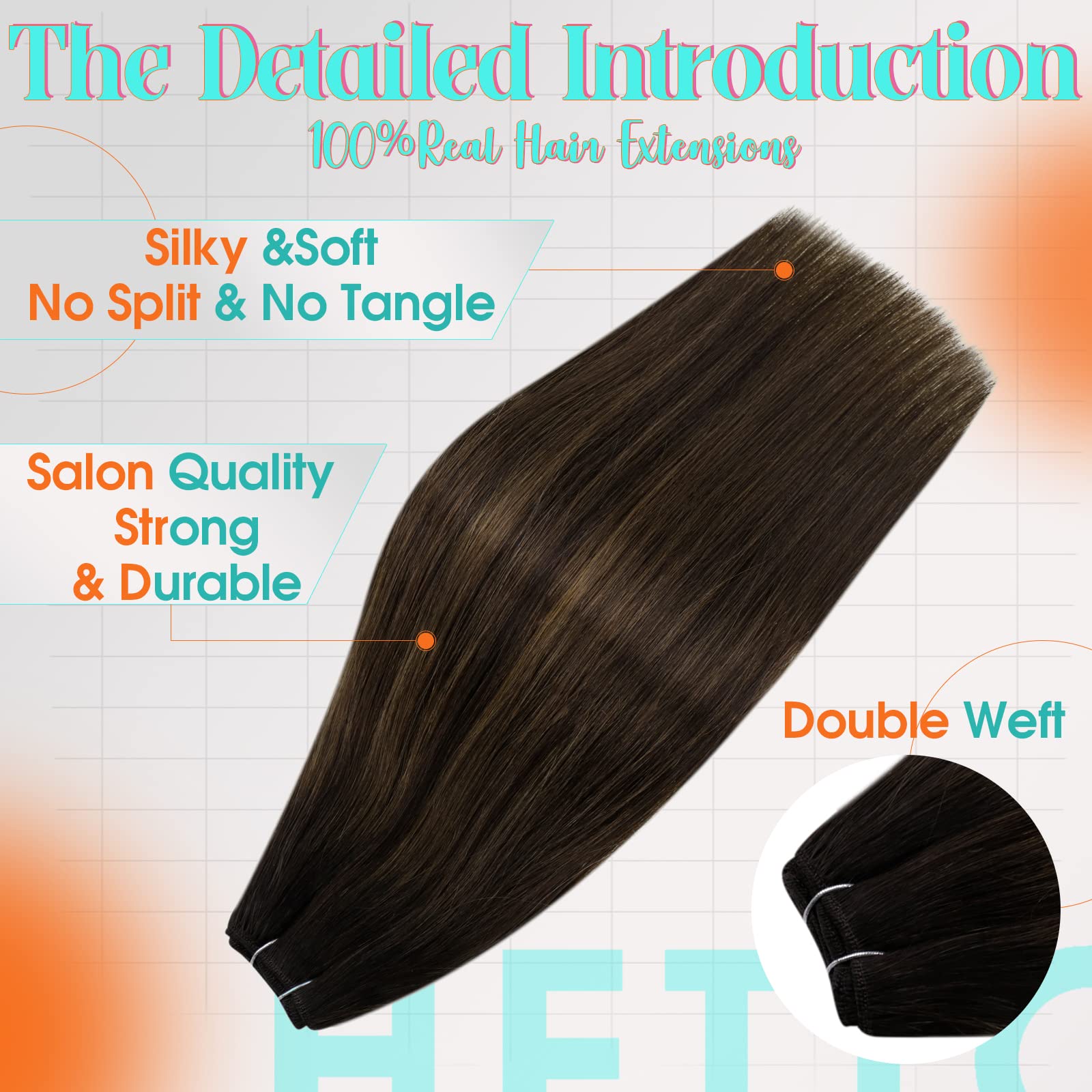 Hetto Ombre Brown Human Hair Weft Sew in Extensions Weft Hair Extensions Human Hair #2/8/2 Darkest Brown with Ash Brown Balayage