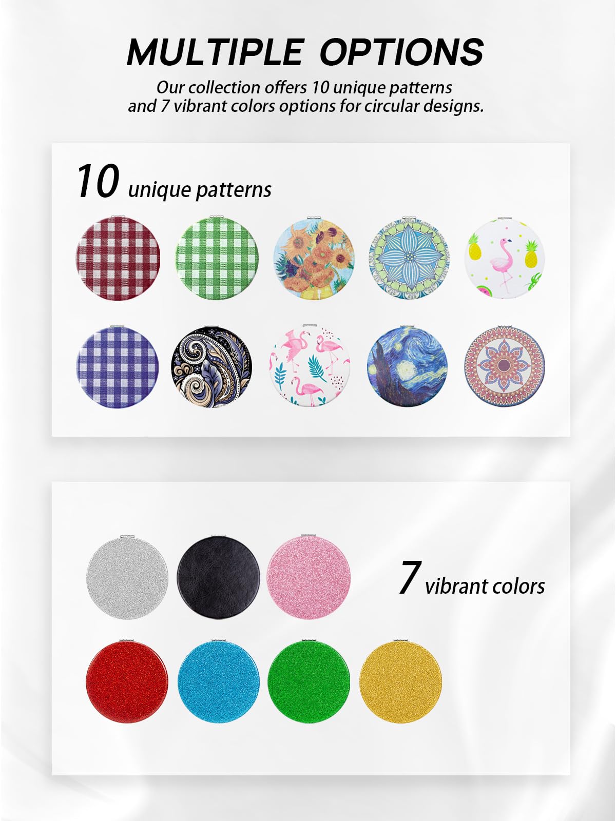 Omiro 1X/10X(300R) Magnifying Compact Mirror With Pu Leather, Ultra-Portable For Purses And Travel, Round Gold