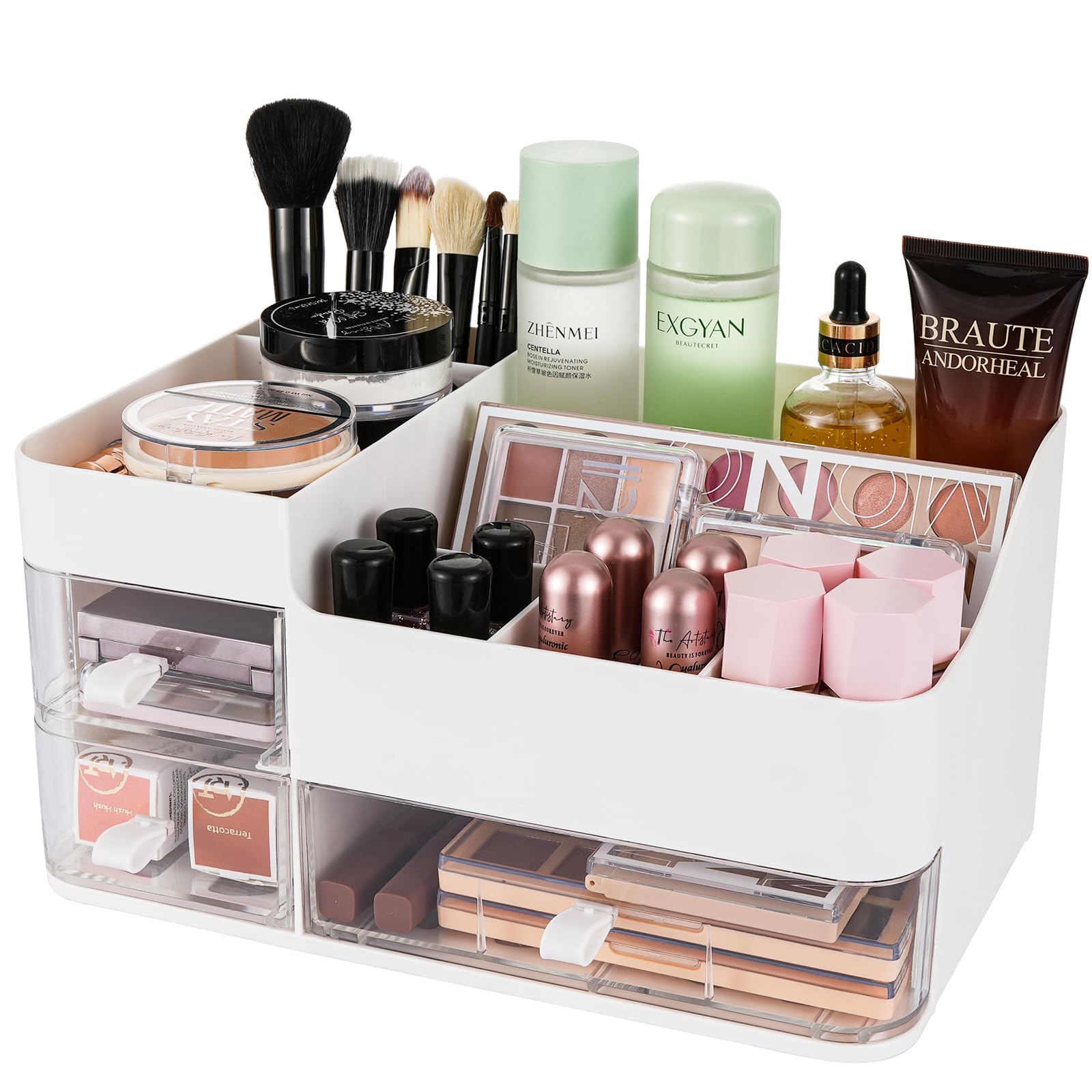 Klgo Makeup Organizer And Storage Cosmetic Display Case With 3 Clear Drawers Skincare Organizer For Bathroom Make Up Stand For V