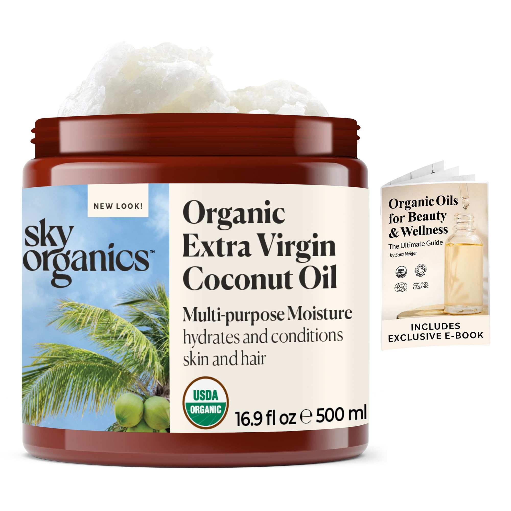 Sky Organics Organic Extra Virgin Coconut Oil for Hair & Skin, 100% Pure & Cold Pressed USDA Certified Organic to Moisturize, So