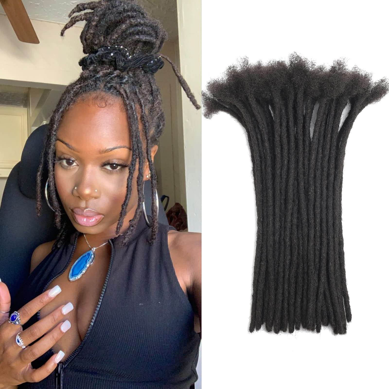 Loc Extensions Human Hair 14 Inch 100 Strands 0.6cm Width Handmade Permanent Dreadlock Extensions For Women, Men Can Be Dyed,Cur