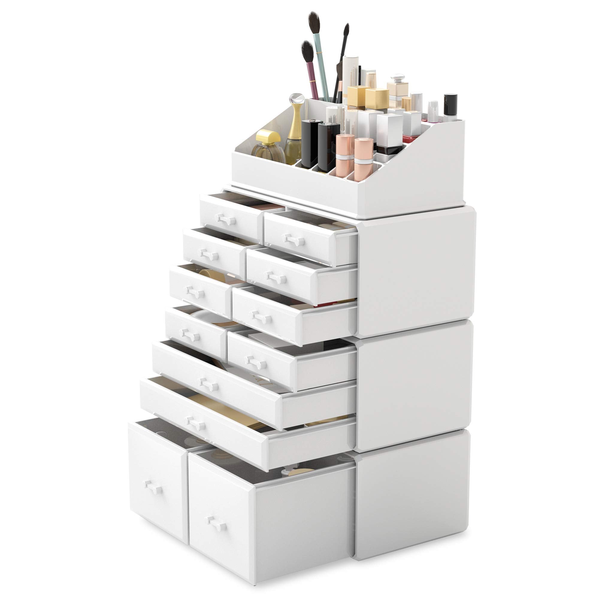 READAEER Makeup Cosmetic Organizer Storage Drawers Display Boxes Case with 12 Drawers (White)