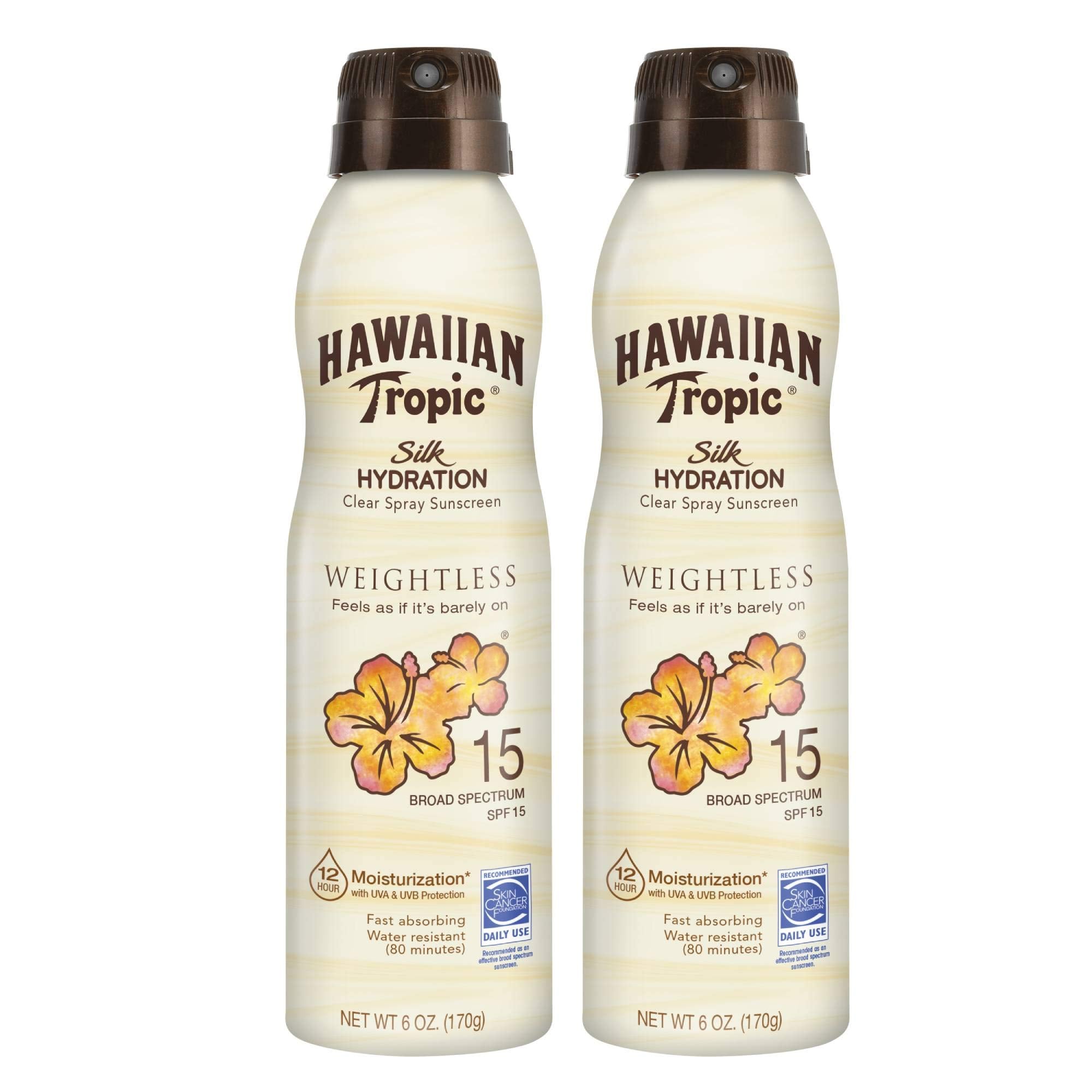 Hawaiian Tropic Weightless Hydration Clear Spray Sunscreen Spf 15, 6Oz Twin Pack | Hawaiian Tropic Sunscreen Spf 15, Sunblock, O
