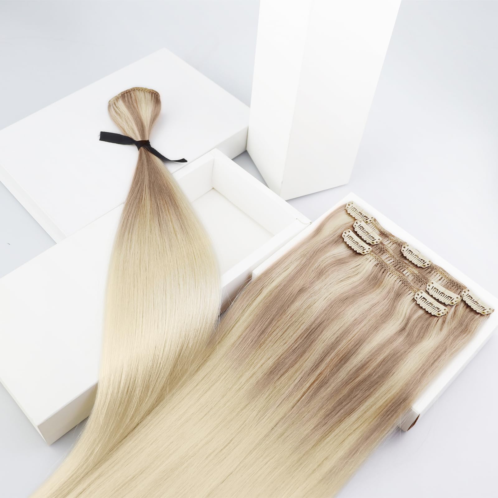 Sunny Ombre Clip In Hair Extensions Real Human Hair Blonde Clip In Extensions Ash Blonde To Light Blonde Balayage Platinum Blond