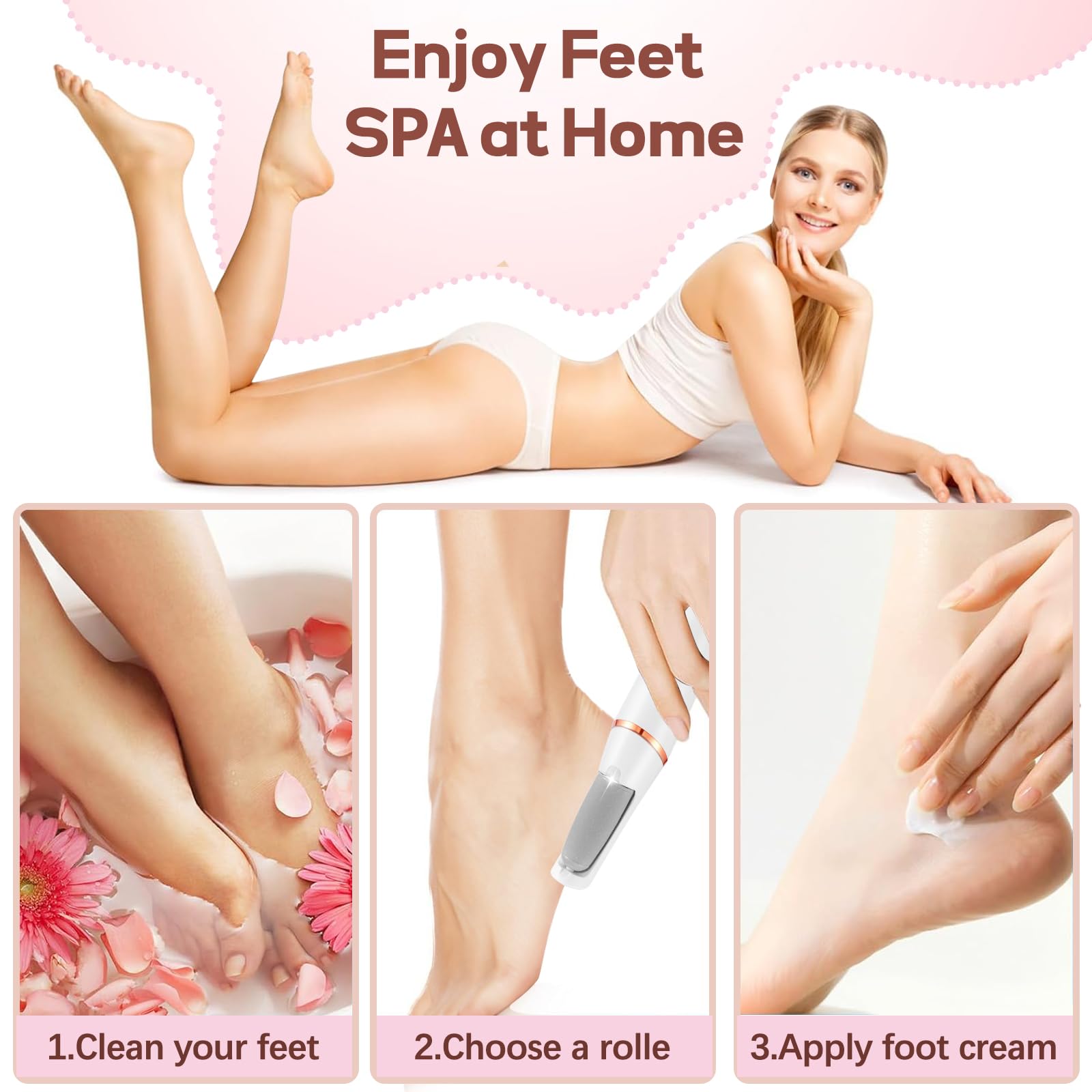 ZABOUL Electric Foot Callus Remover, Callus Remover for Feet Rechargeable Portable Pedicure Tool Kit, Smooth Pedicure Wand for F