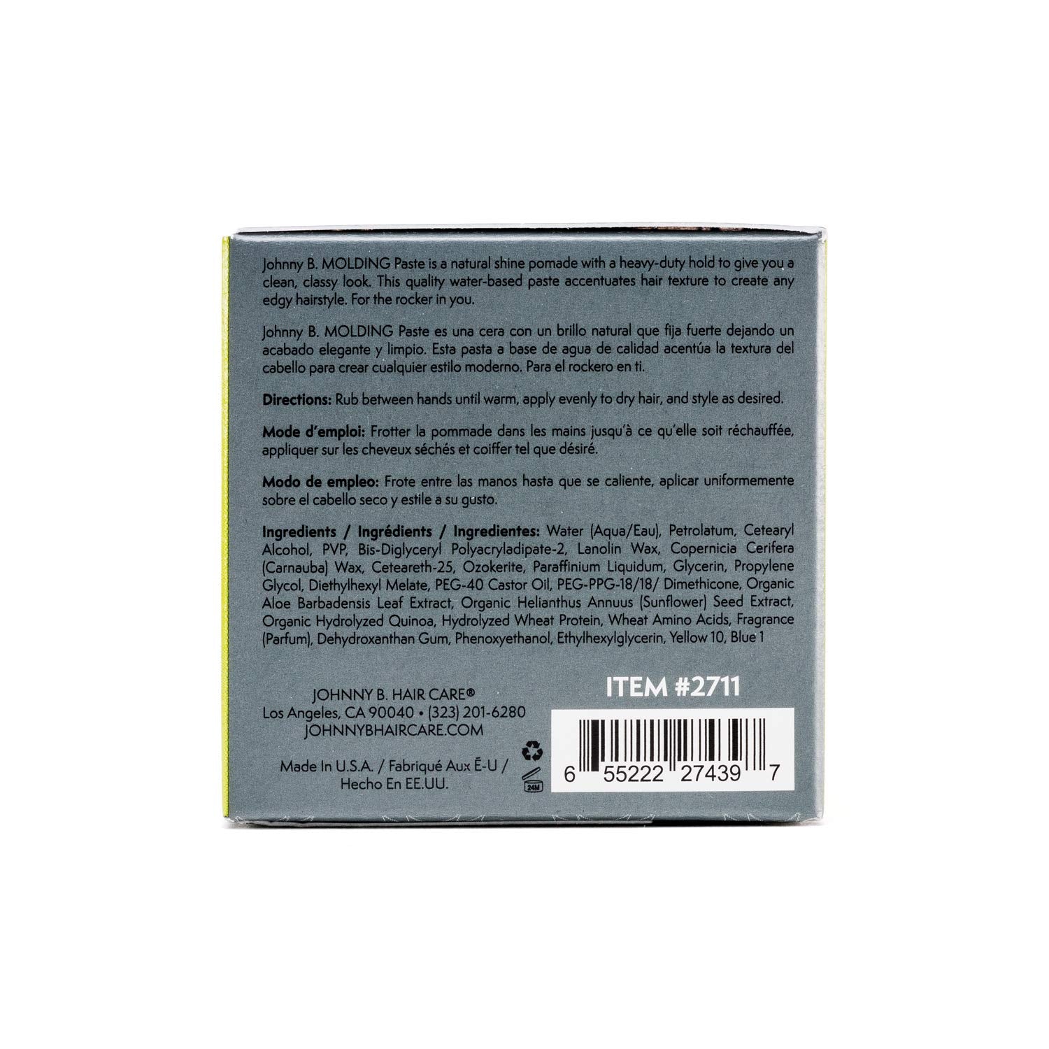 JOHNNY B. Molding Paste, Pliable Hair Clay, 3 oz.
